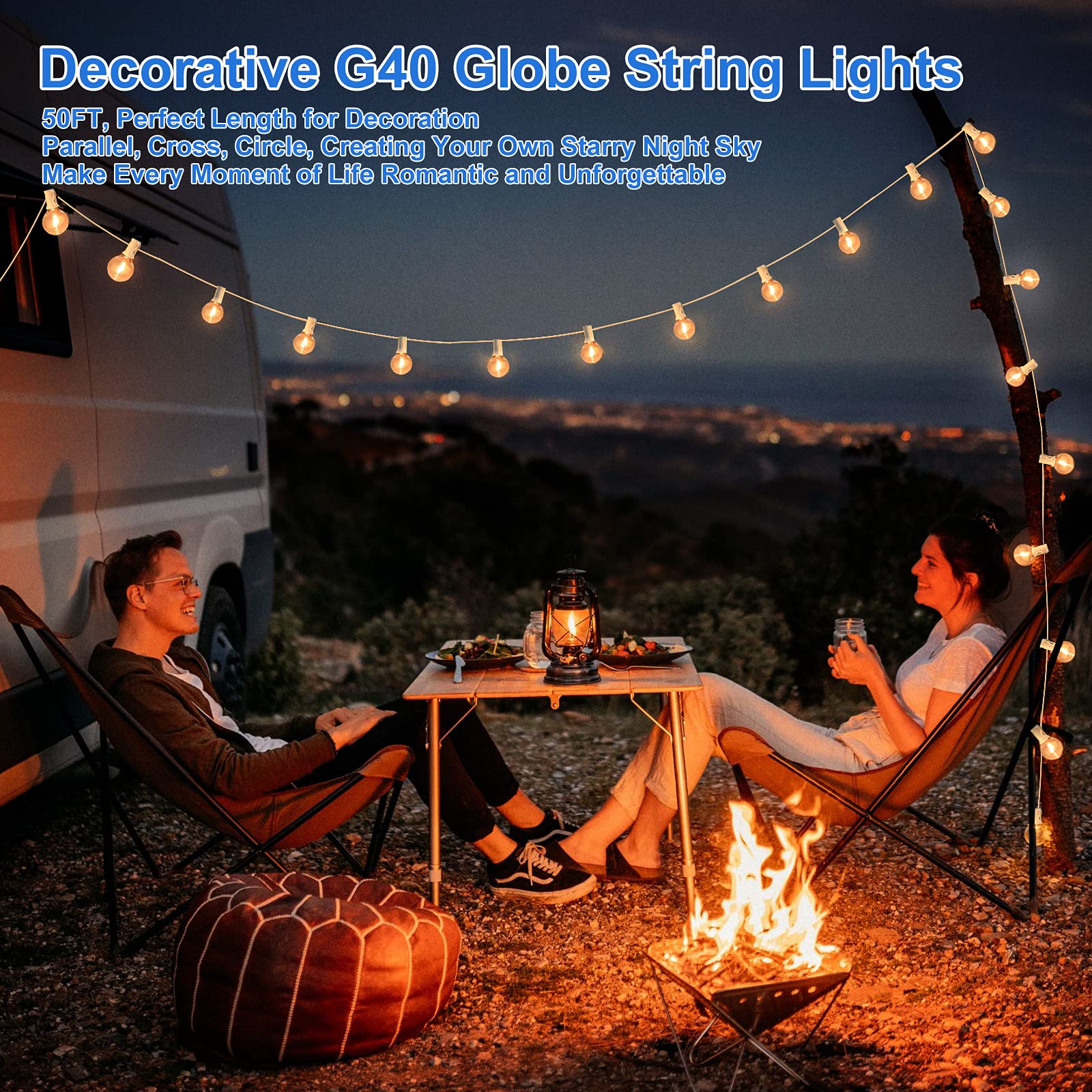 Bosceos G40 LED Globe String Lights 50FT, Dimmable, Shatterproof, Waterproof, White Wire, 25+2 Bulbs, Model GYPC-O25LAU
