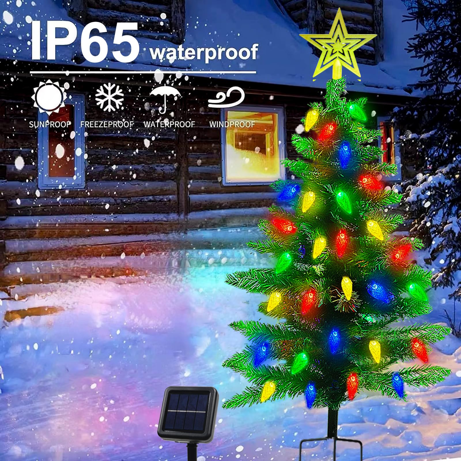 4Ft Solar Christmas Tree Christmas Decorations Outdoor  250 Branch Small Xmas Tree With 100 Led C6 Lights  Waterproof Solar Christmas Lights For Porch  Pathway  Yard  Cemetery  1 Pack