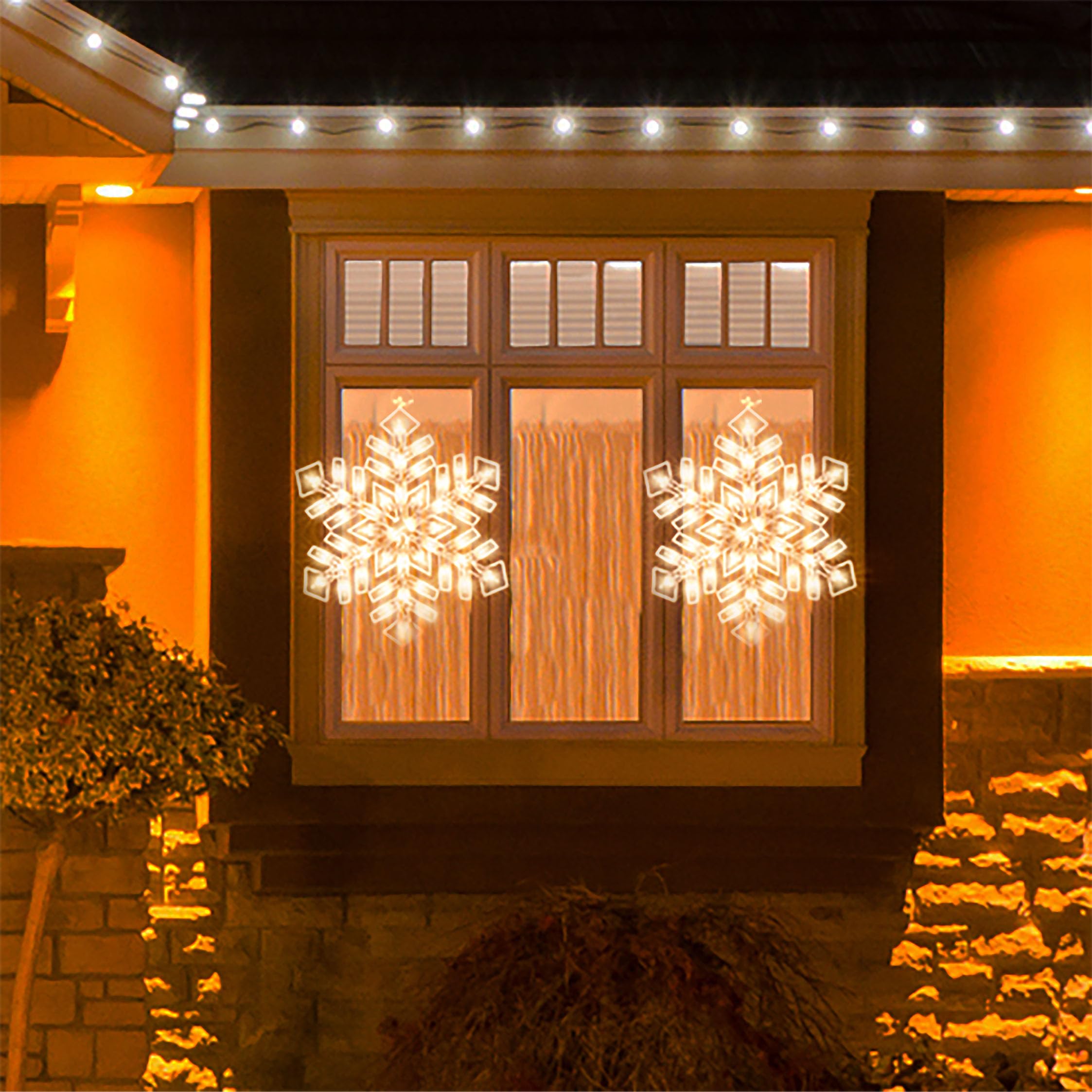 Justpro Christmas Window Silhouette Lights, Lighted Snowfalke Double Sided Decorations With 50 Count Incandescent Mini Light For Holiday Indoor Wall Door Glass Decor