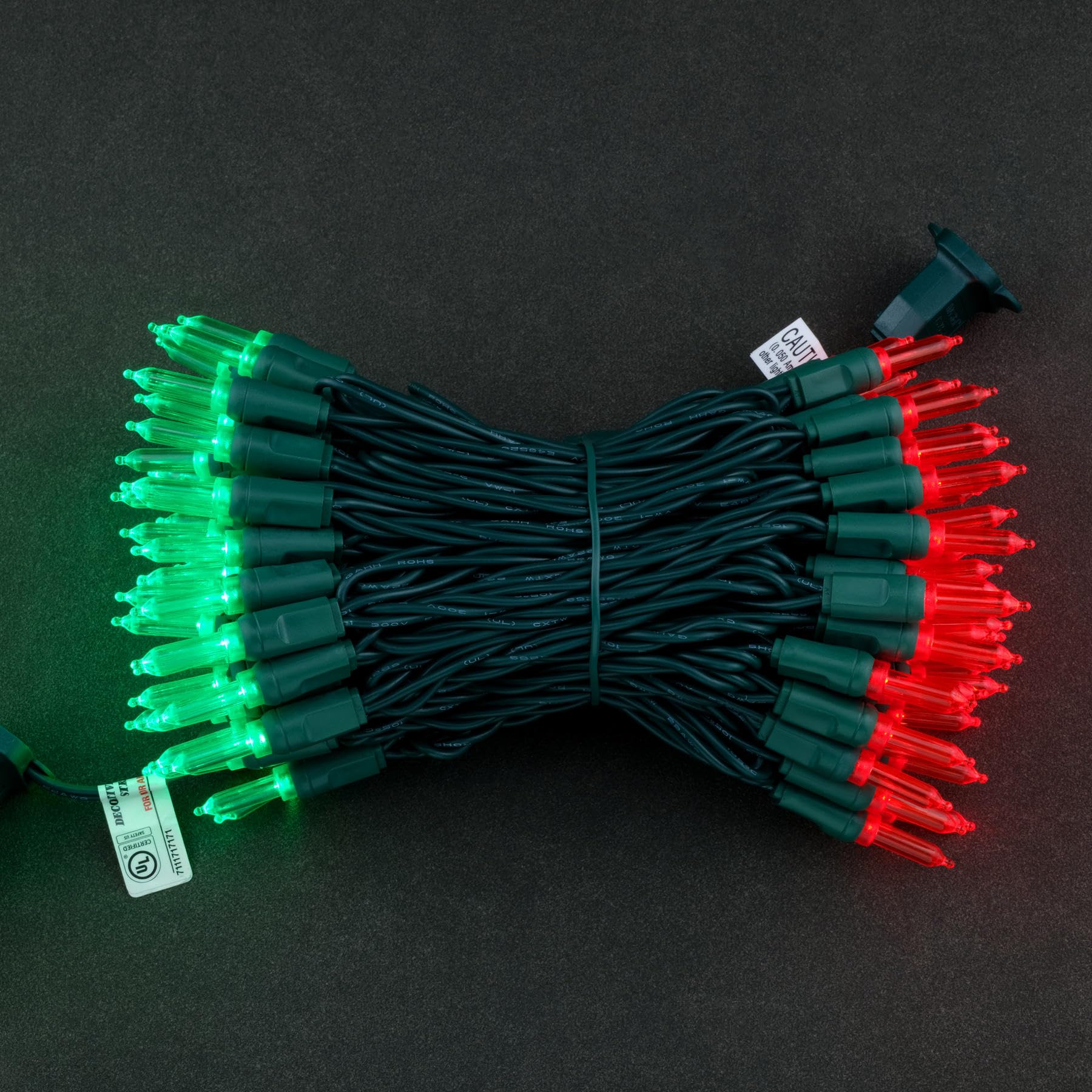 YULETIME T5 LED Christmas Lights, 33 ft Waterproof Green Wire, 100 Red & Green Bulbs, UL Certified