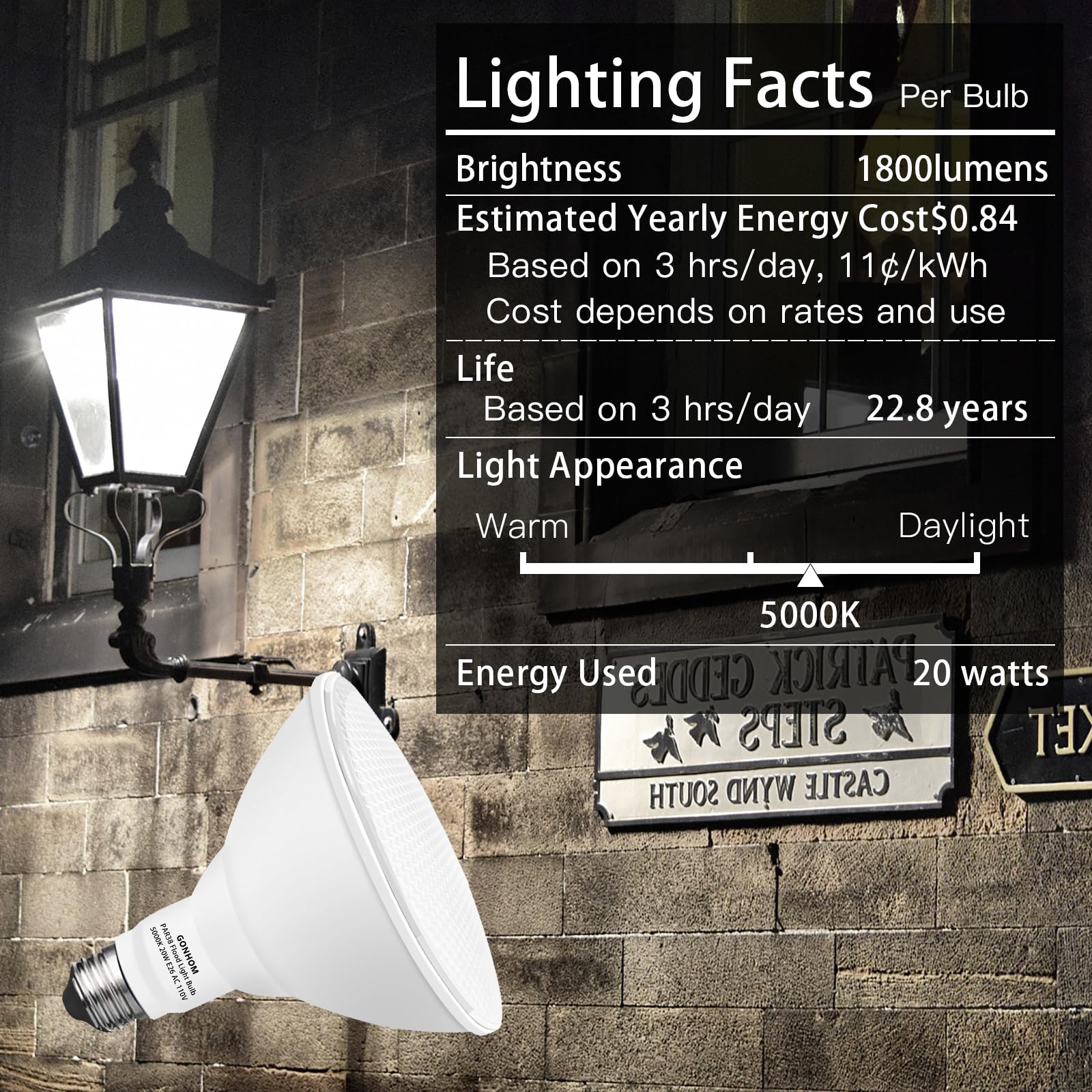 Gonhom Par38 Led Dusk To Dawn Flood Light Bulbs Outdoor 2 Pack, 5000K Daylight, 20W Replace Up To 200W, 1800Lm, E26 Base Outdoor