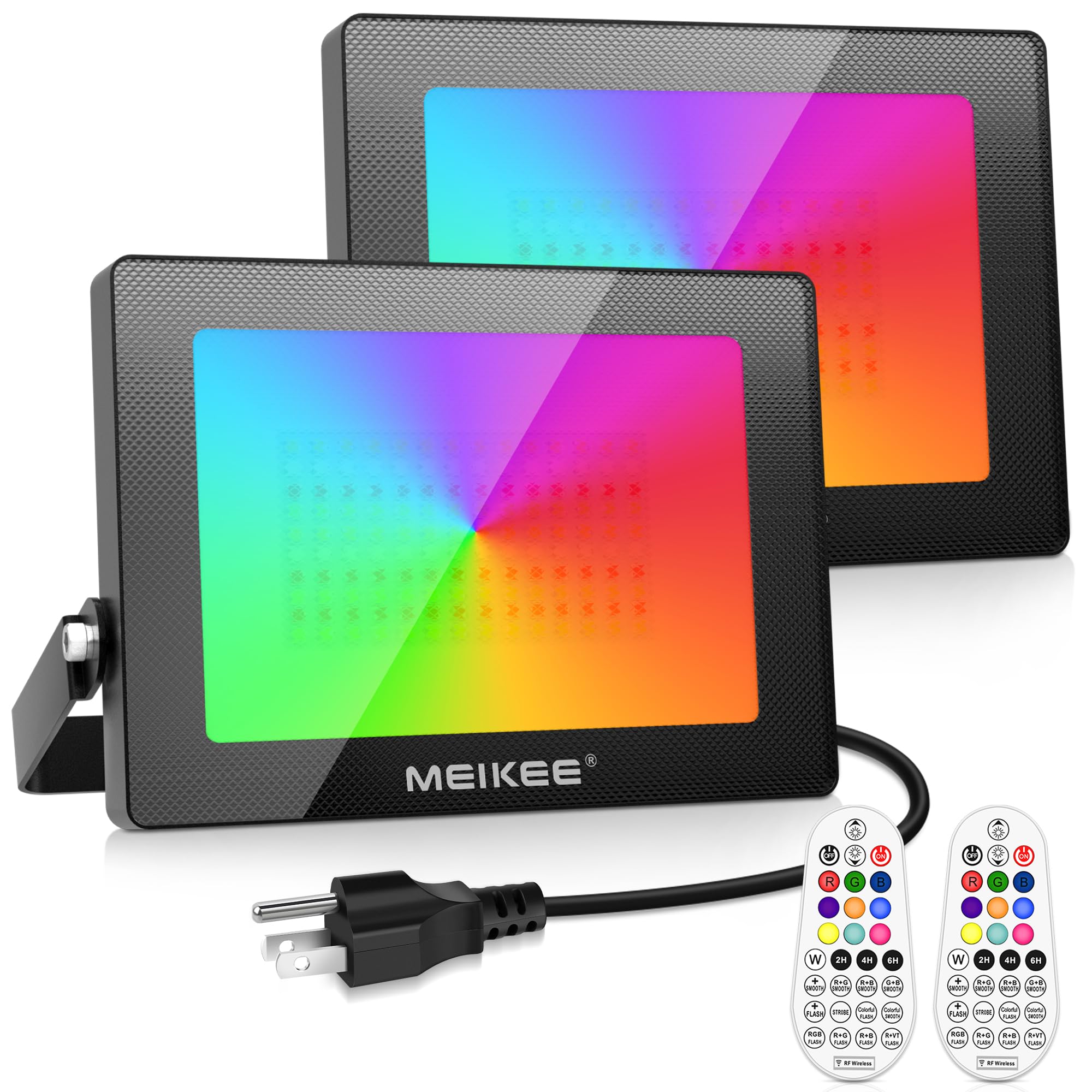 MEIKEE 150W RGBW LED Flood Lights Outdoor, 1500W Eqv Dimmable Wall Flood Lighting, IP66 Waterproof Color-Changing Stage Lighting