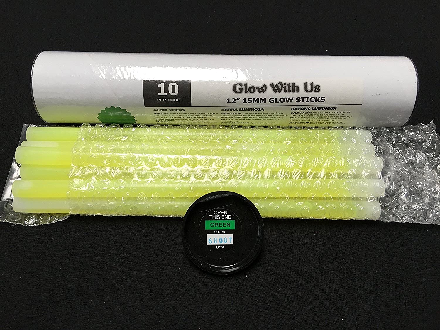Glow With Us Glow Sticks - 12” Green Jumbo Light Sticks, 10 Pack, Bright 14-Hour Glow, Ideal for Camping & Emergencies