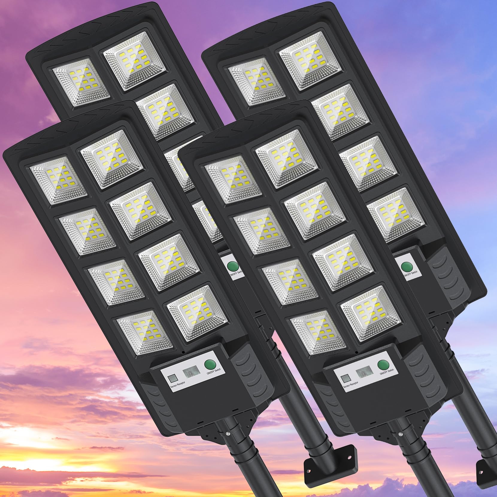 K4 200W Solar Lights Outdoor Waterproof,6500K Solar Street Lights Outdoor 12000Lm Led Solar Flood Light, Wide Angle With Motion Sensor And Remote Control For Yard,Fence,Parking Lot,Garage(4 Pack)
