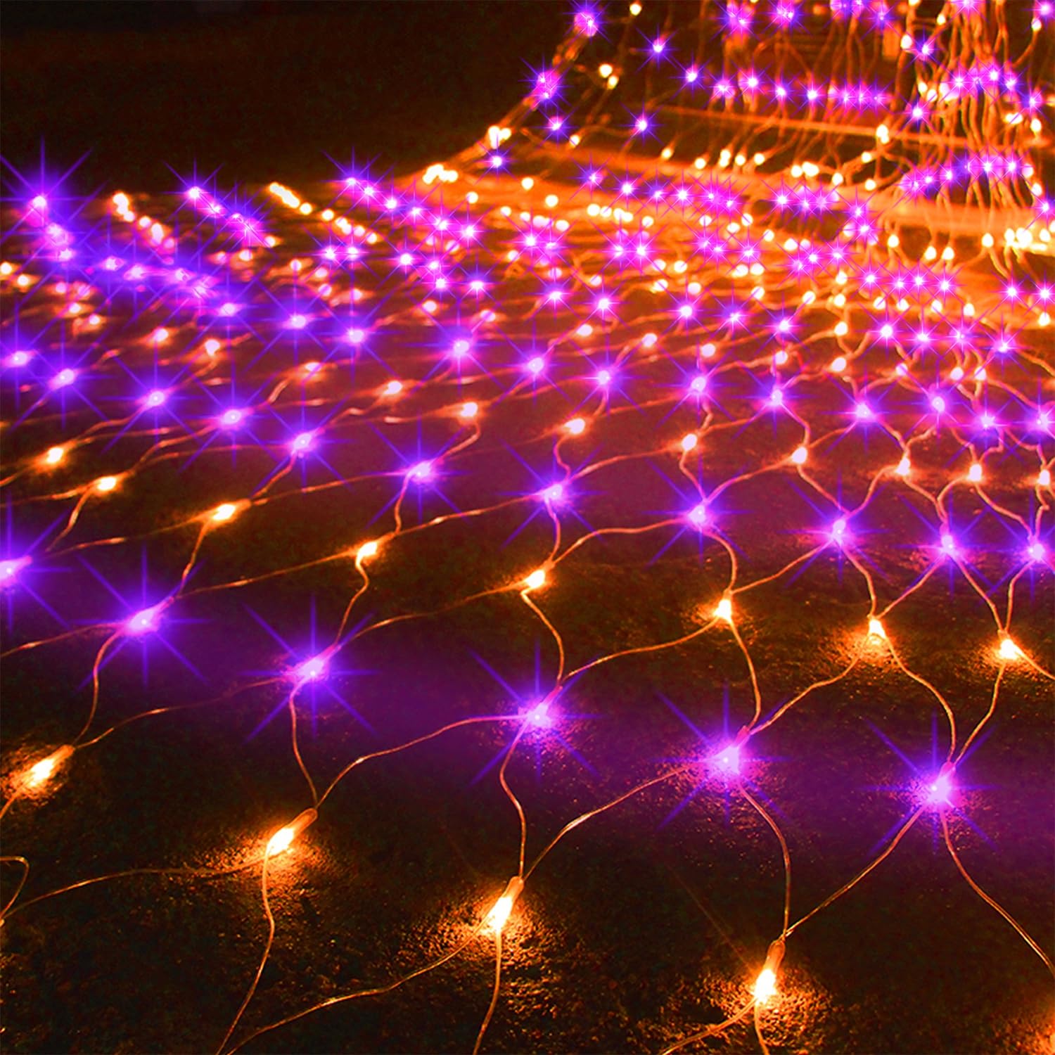 WATERGLIDE 12FT x 5FT Outdoor Halloween Net Lights, 360 LED, 8 Modes, Orange & Purple