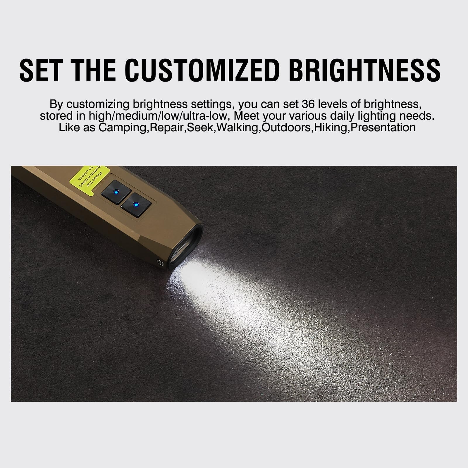 ERITOM EDC Flashlight 1000 Lumens Rechargeable with Green Beam, USB-C, Magnetic Base, 10W, Brown, Model ER01