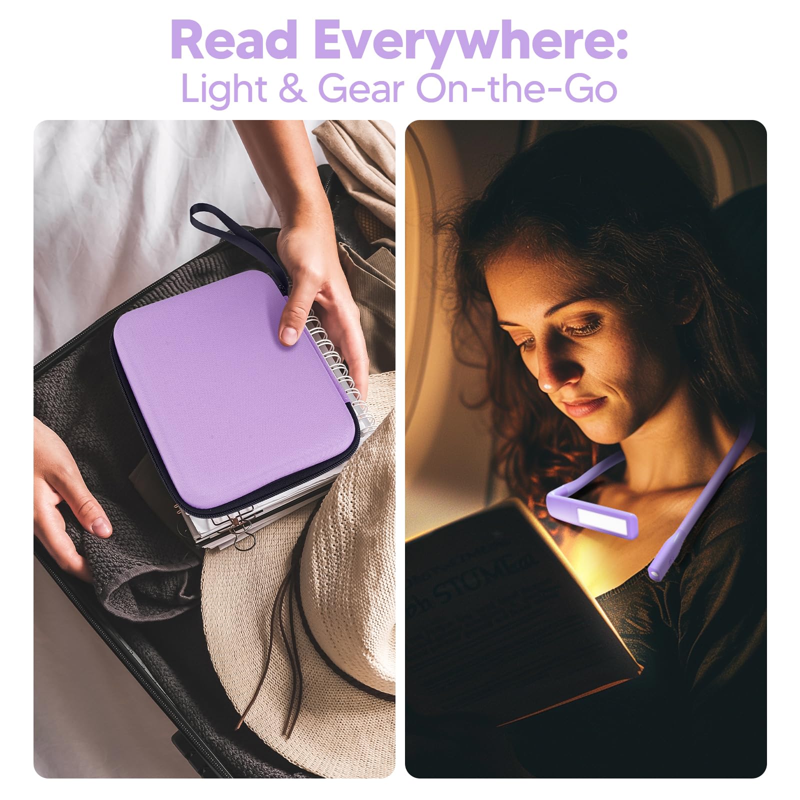 EastPin LED Neck Reading Lamp with Storage Case, Purple, Rechargeable, Eye-friendly, 10-80Hrs, Ideal for Book Lovers and Crafters