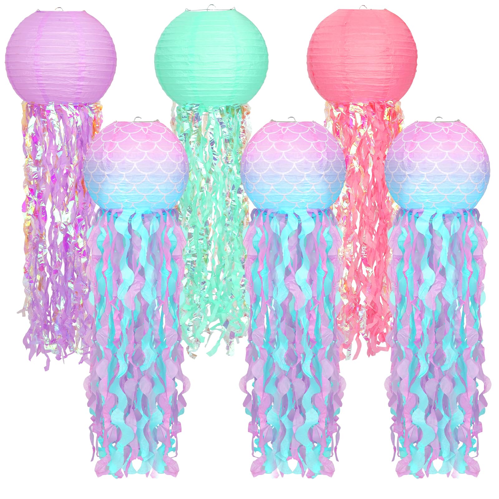 Mermaid Birthday Decorations 6Pcs Jellyfish Paper Lanterns Gradient Colorful Jelly Fish Paper Lanterns Hanging Lantern For Merma