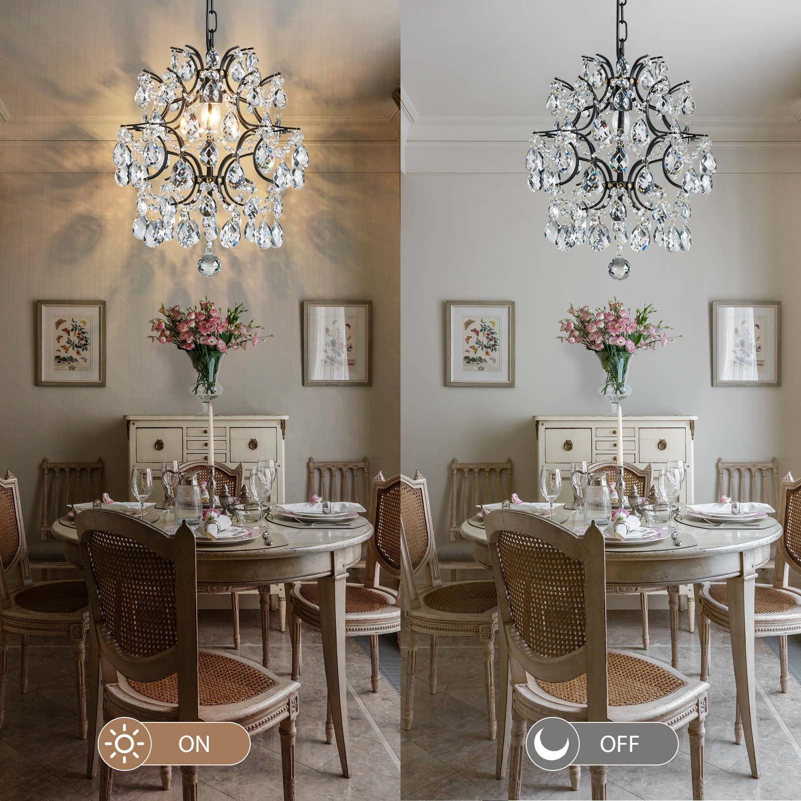 Bestier Black Modern Pendant Chandelier Crystal Raindrop Lighting Ceiling Light Fixture Lamp For Dining Room Bathroom Bedroom Li