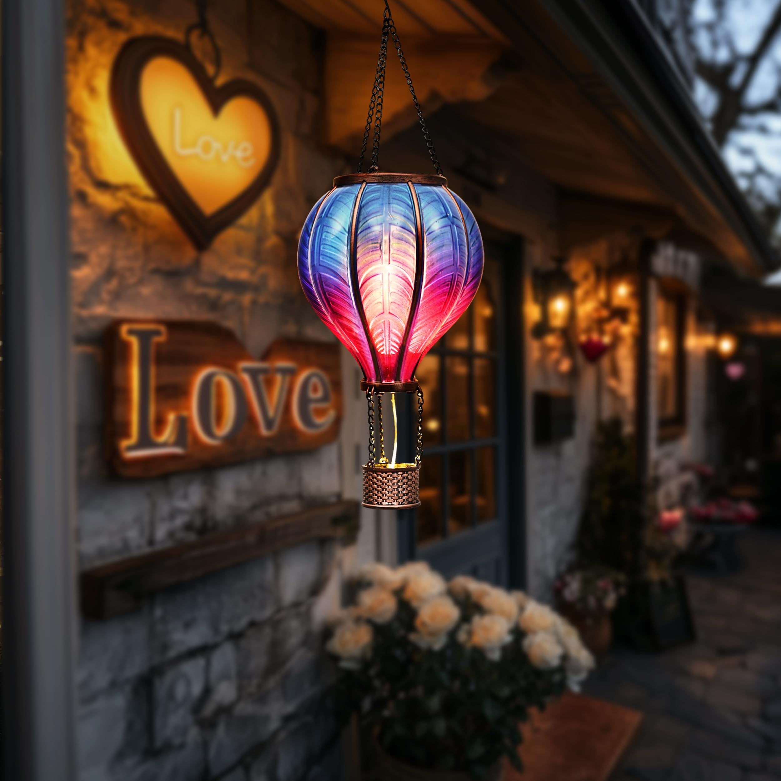 Teresa'S Collections Hot Air Balloon Solar Lantern - Blue & Purple Outdoor Decor Light