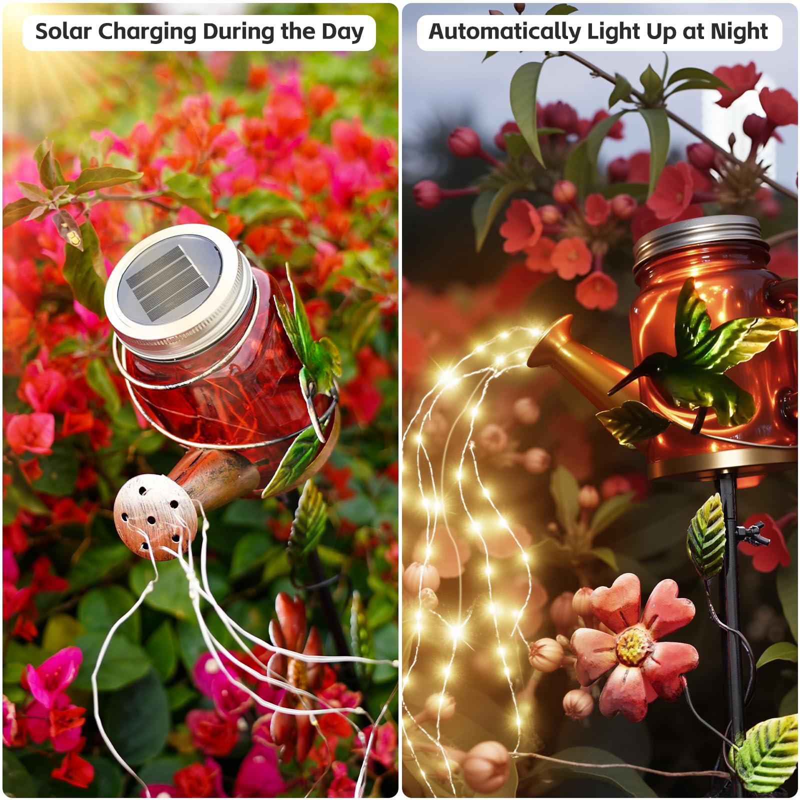 Srnpmiu Solar Watering Can Light, Yard Outdoor Decor Lights, Ip65 Waterproof, Hanging Hummingbird Garden Light, Outside Garden F
