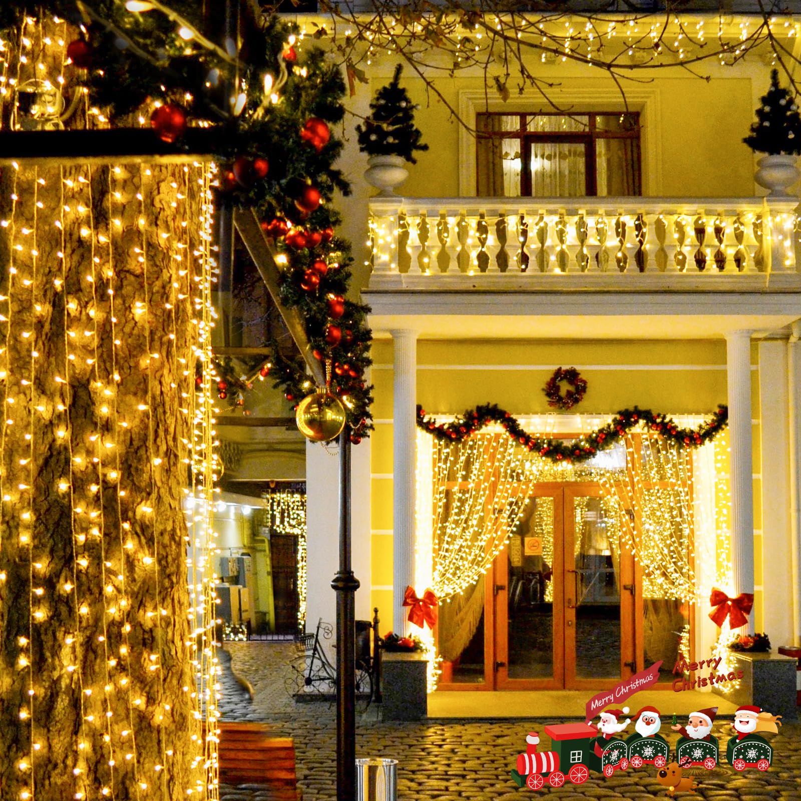 POTIVE 168ft 600 LED Warm White Christmas String Lights, Waterproof, 8 Modes, Outdoor Decoration, Model EXS-S-0100