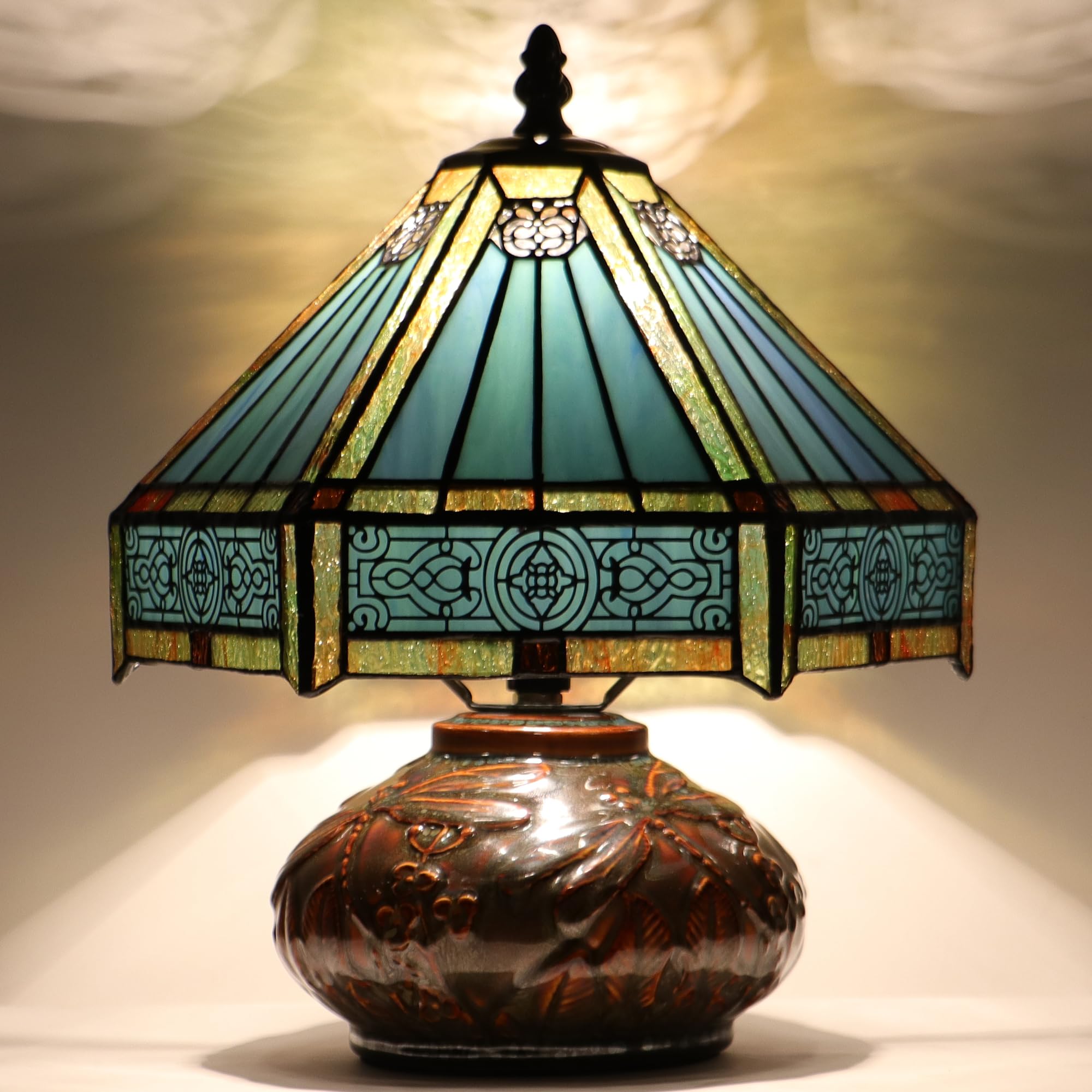 HZYFFYU Small Tiffany Table Lamp Mini Mushroom Stained Glass Lamp Memory Sympathy lamp 10X11 Inch (Hexagon Mission Style)