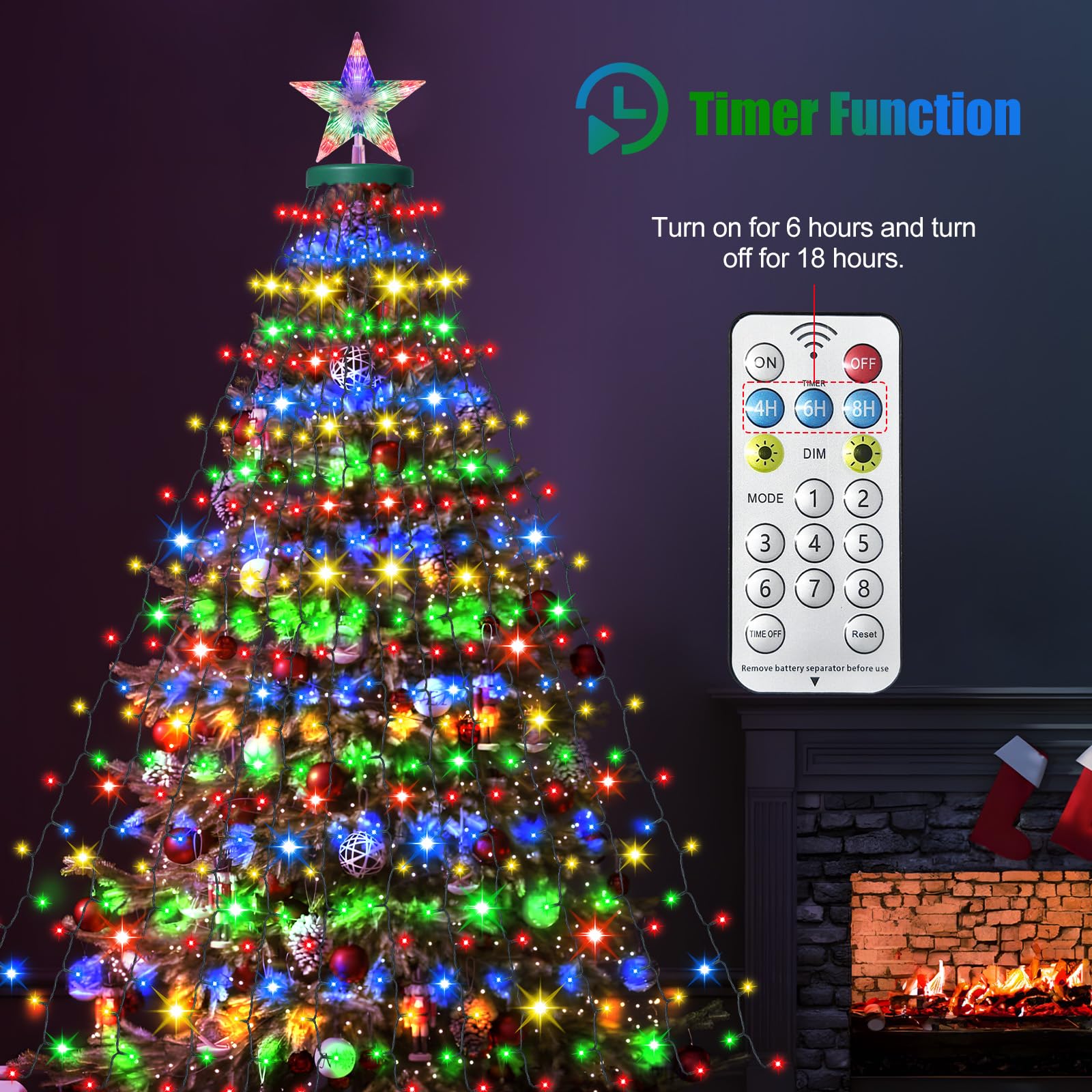 AMIPEPE Solar Christmas Tree Lights with Star Topper, 410 LED 6.6FT x 16 Lines Christmas String Lights with 8 Models Timer Remot