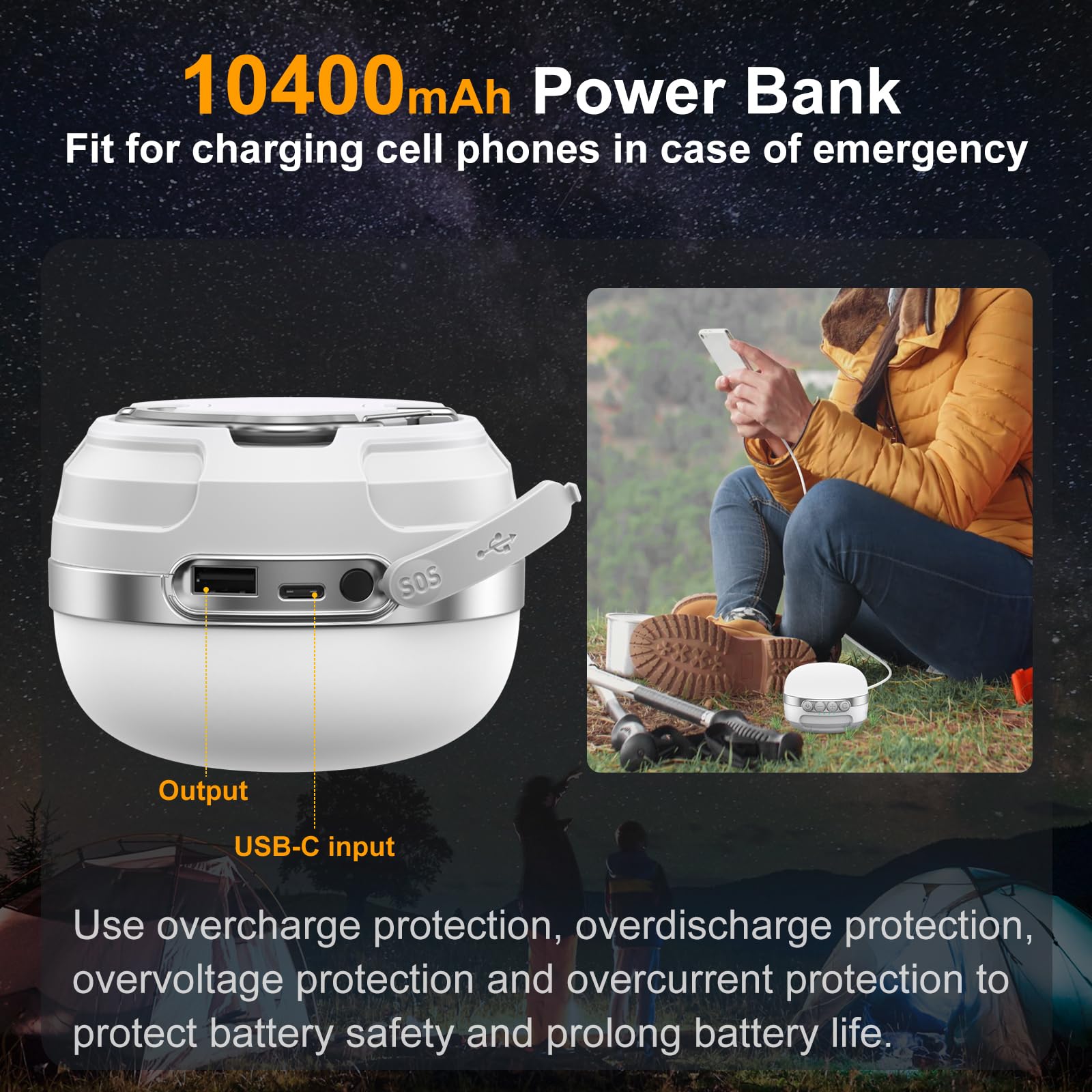 ZMNT LED Camping Lantern 1400LM Rechargeable 10400mAh Emergency Light XC33W White