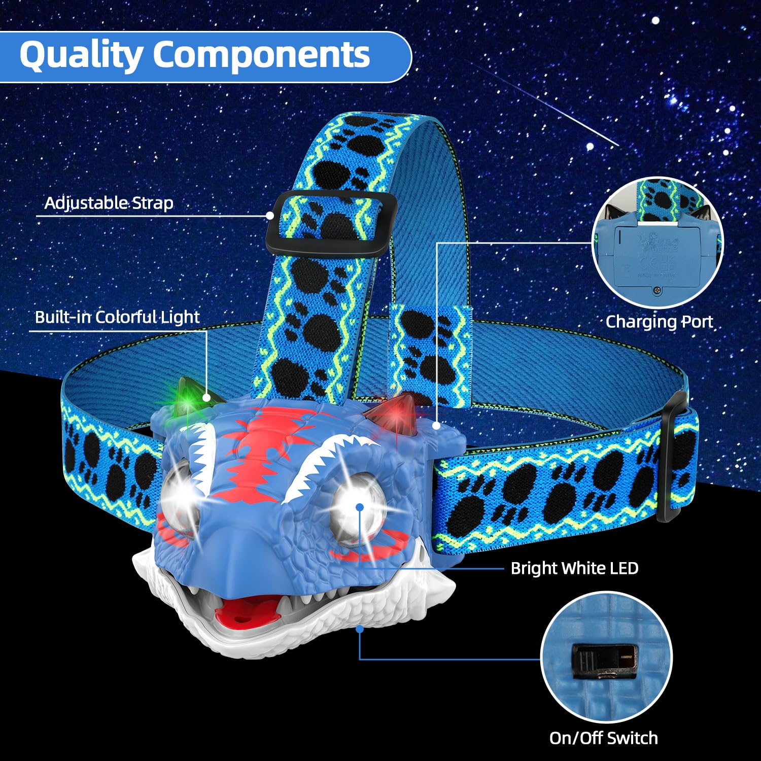 TIGTECGAME Ankylosaurus Kids Headlamp - Dinosaur Rechargeable Headlamp for Kids Camping Gear | Dinosaur Toys for Kids Boys Girls