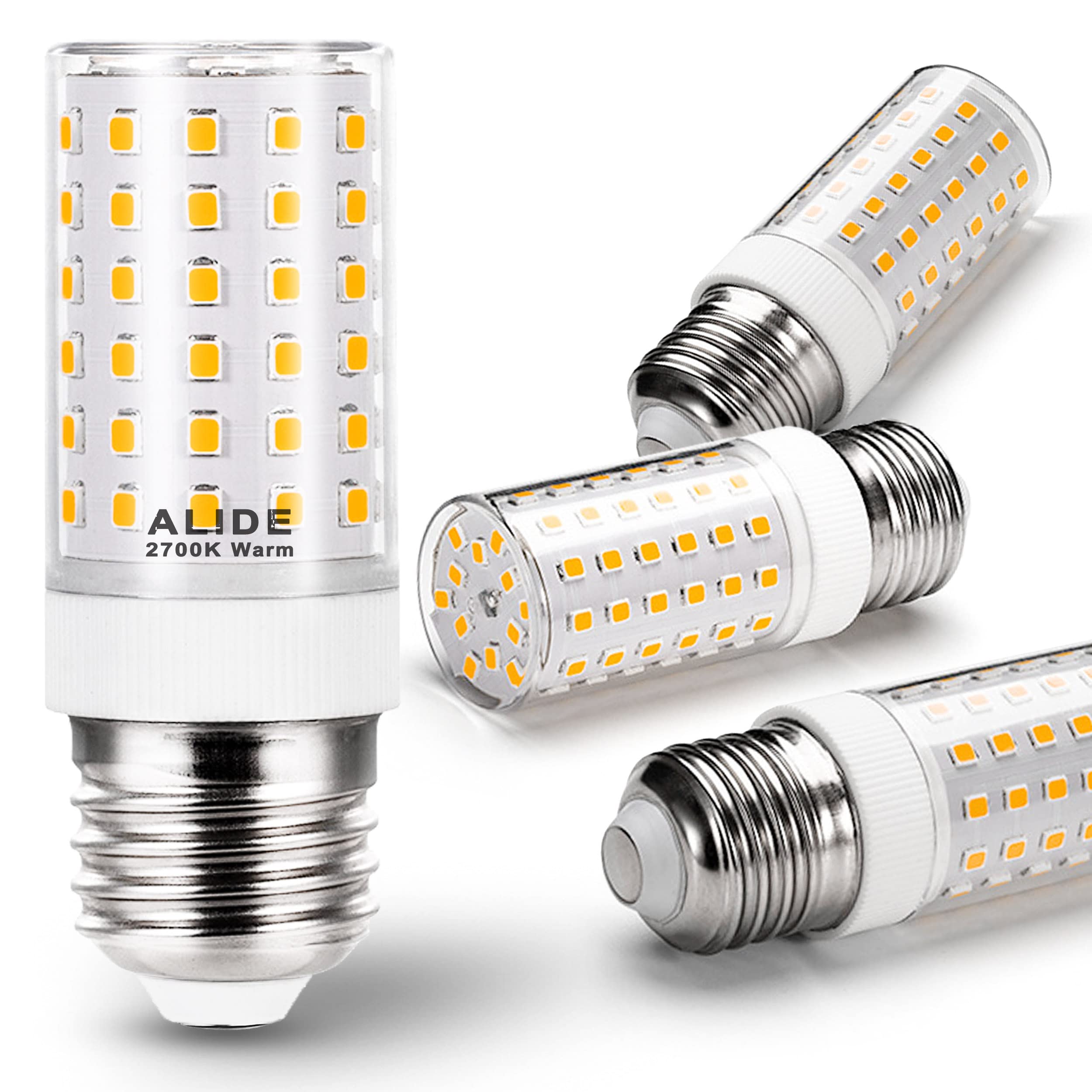 ALIDE LED Candelabra Bulbs, 100W Equivalent, 2700K Warm White, E26 E27, 12W, 1200LM, Non-dimmable, 