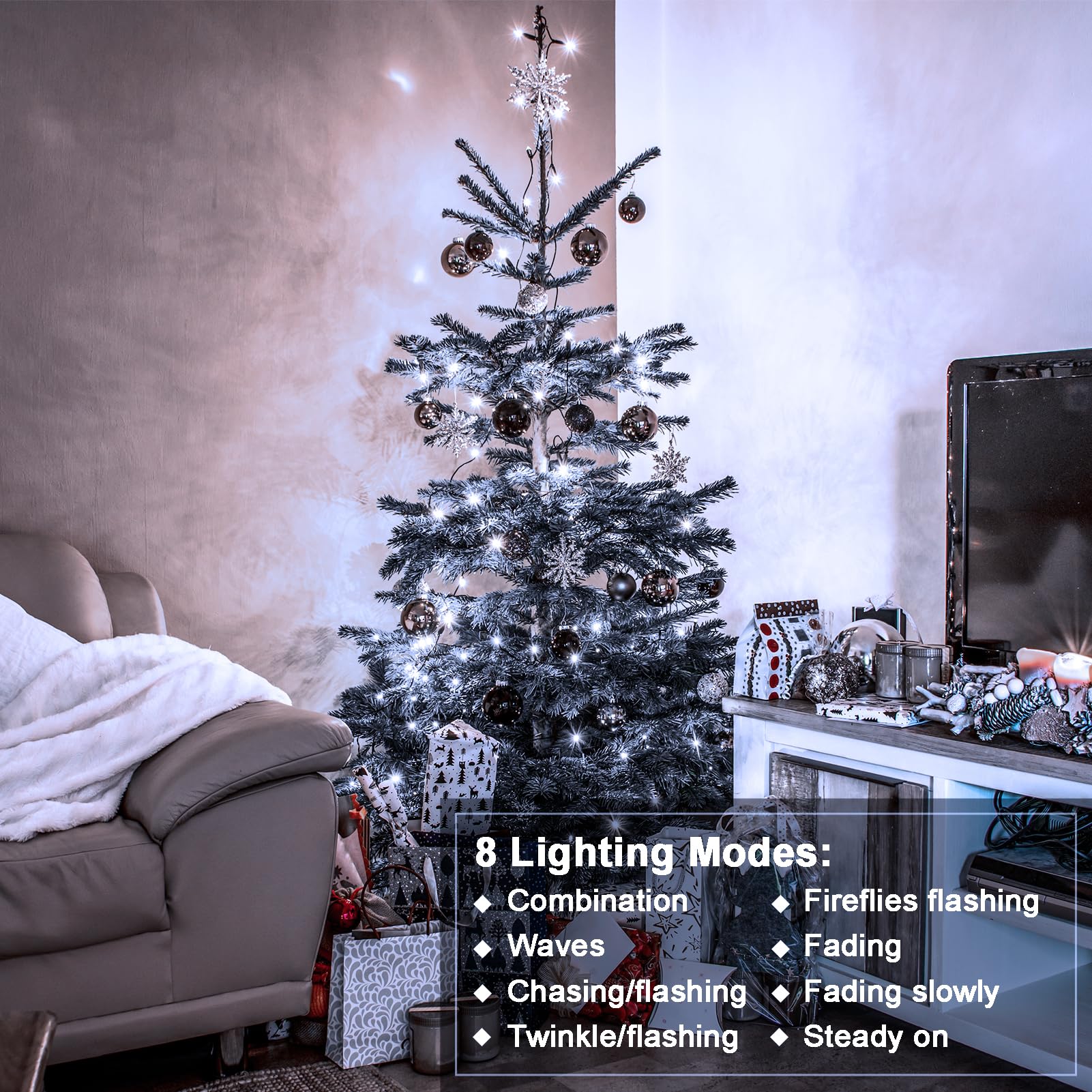 2 Pack String Lights Battery Operated, 33Ft 100 Led Christmas Fairy Lights Waterproof Green Wire Tree Lights With Remote 8 Modes Timer For Bderoom Garden Party Wedding Decoration (Cool White)