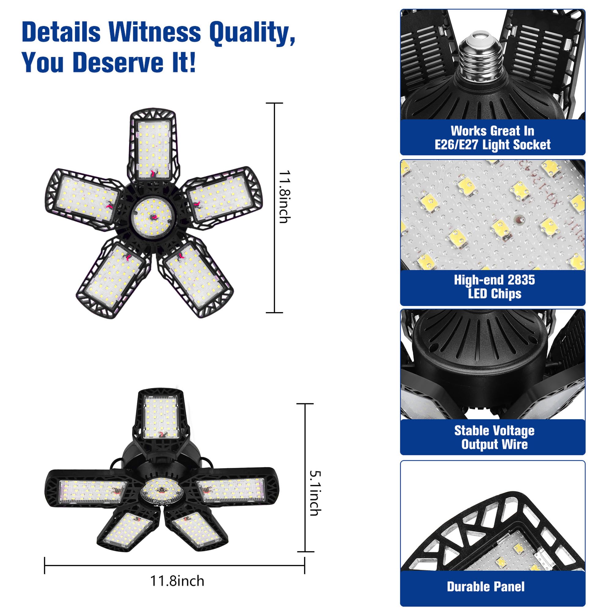 Sumkea Led Garage Lights 200W - 2 Pack, 20000Lm Led Shop Light With Adjustable Panel, 6000-6500K Daylight, 360 Illumination Ceil