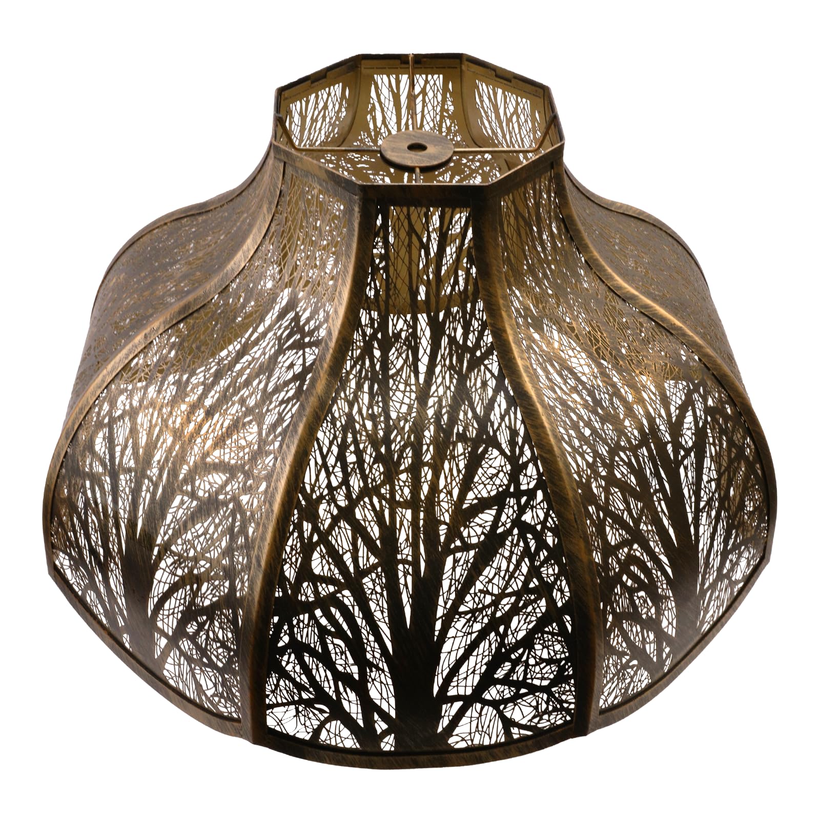 ALUCSET Octagonal Large Lampshade  Lotus Shaped Etched Forest Metal Lamp Shade Replacement for Table and Floor Light Cover  Antique Bronze and Gold  6 Top x 17 Bottom x 11 High Large Lampshades