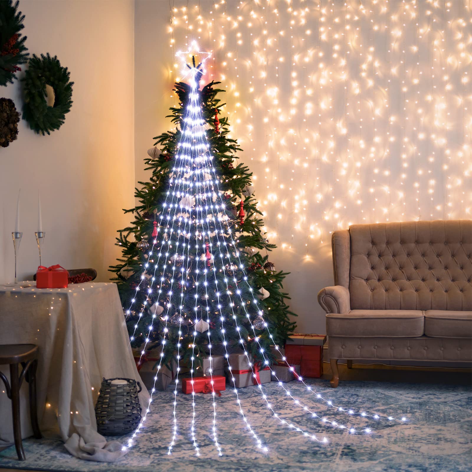Brightown Christmas Star String Lights, 344 LED, 11.8 FT Pure White Waterfall Decor, Indoor/Outdoor, Model AH002