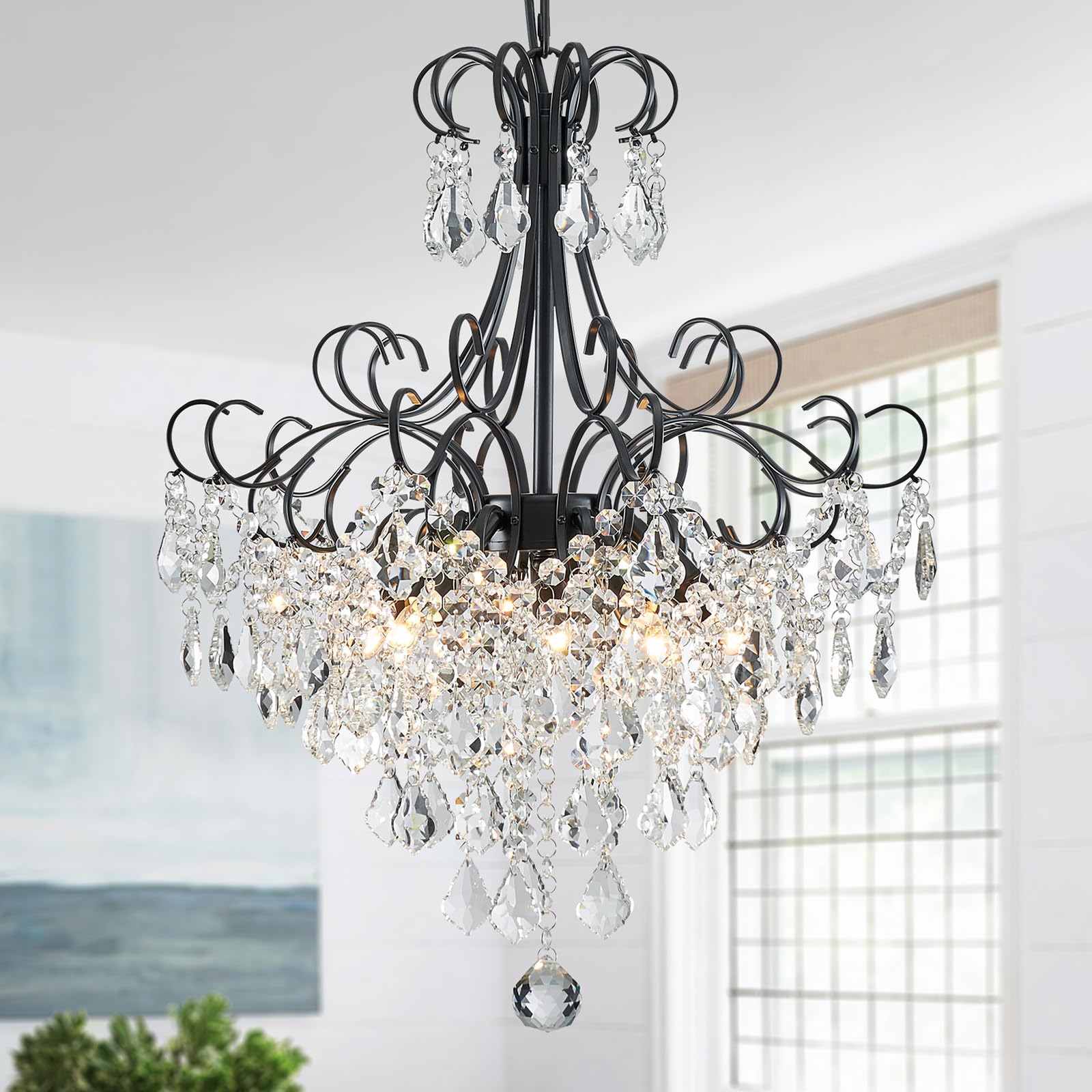 Wuzups Crystal Chandelier 5-Light Pendant Ceiling Light Modern Lighting Fixture For Dining Room Hallway Bedroom Kitchen Bathroom