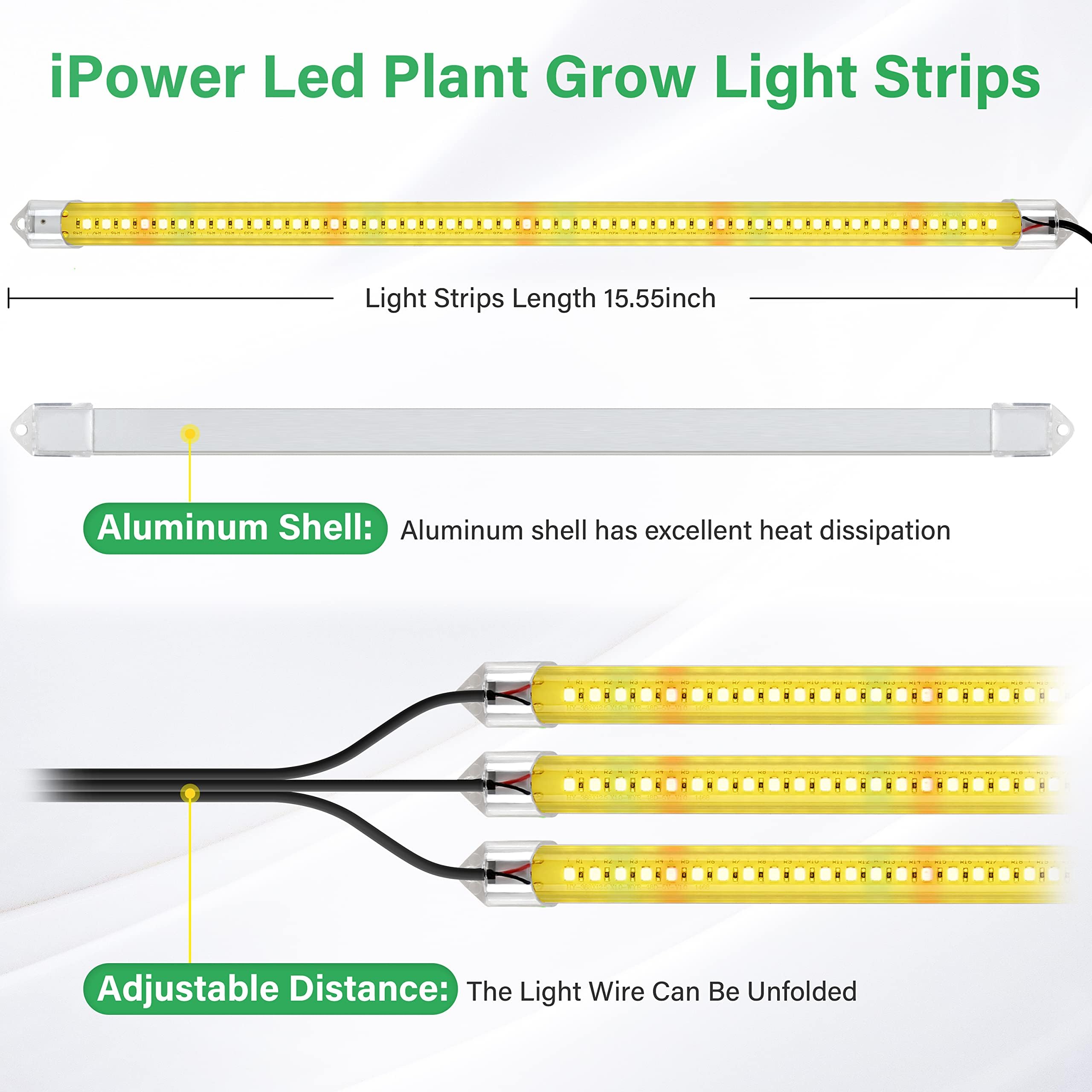 iPower 40W LED Grow Light Strips, Full Spectrum, 3 Tubes, 48 LEDs, Yellow, Auto ON/OFF Timer, 10 Dimmable Levels