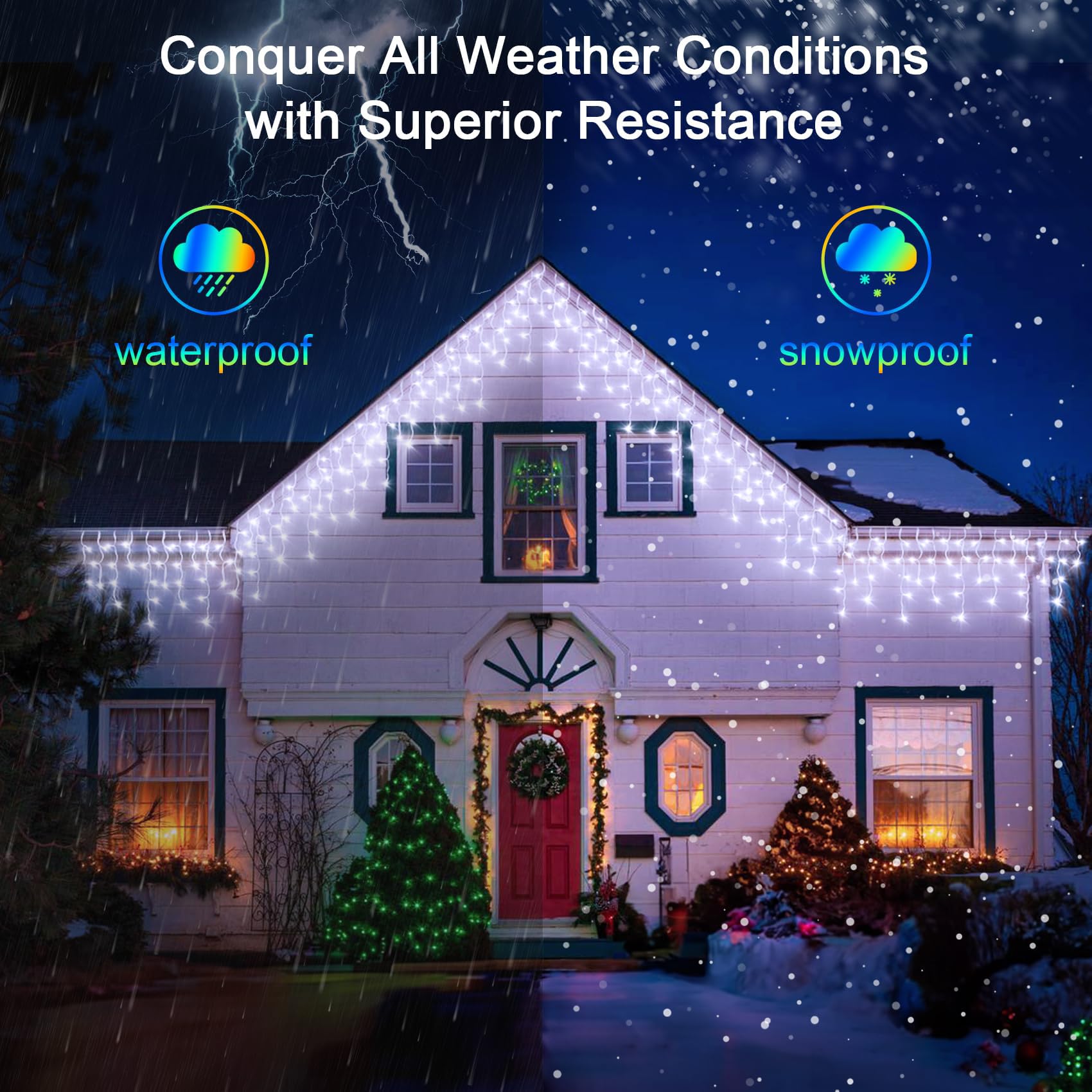 WUXYIYANG 1296 LED Outdoor Christmas Lights, 288 Drops, 131FT, Cool White, Waterproof, 8 Modes & Timer, Model WX-1296L