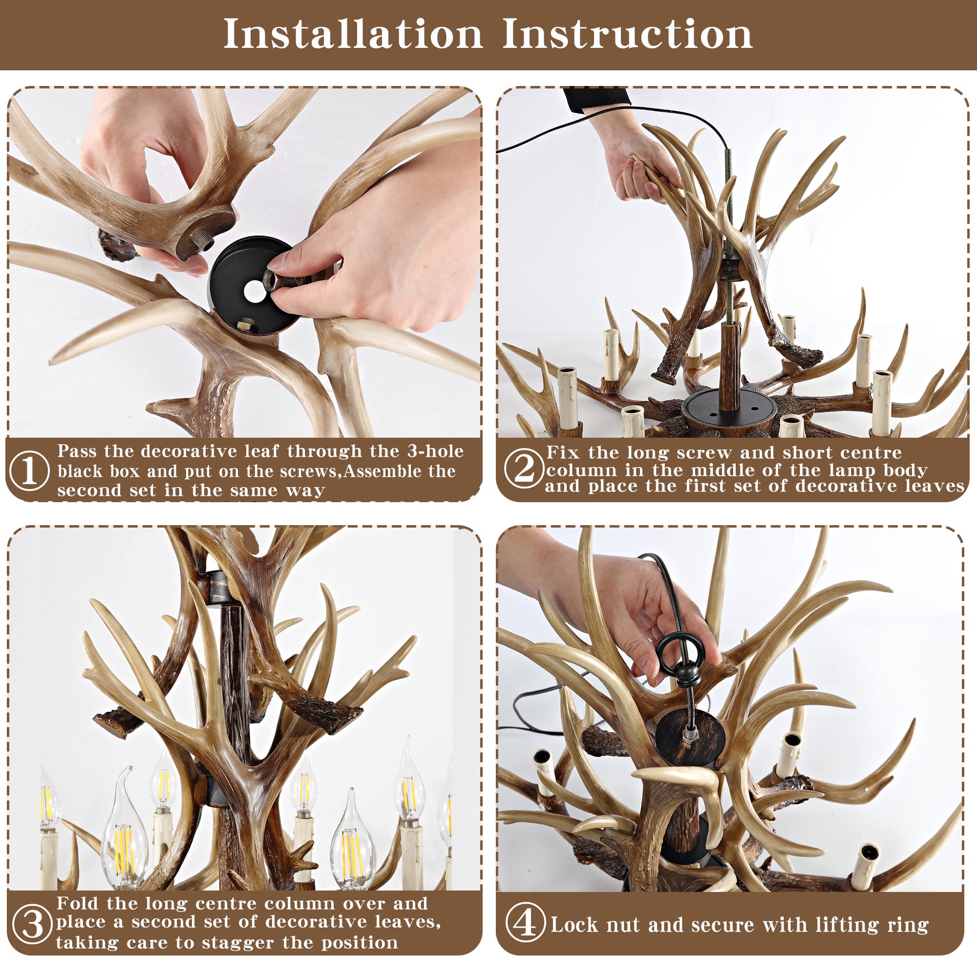 Olhapzp Antler Chandelier 8 Light, Large Deer Antlers Chandelier High 24Inch Dual Layer For Rustic Farmhouse Lighting Home Decor