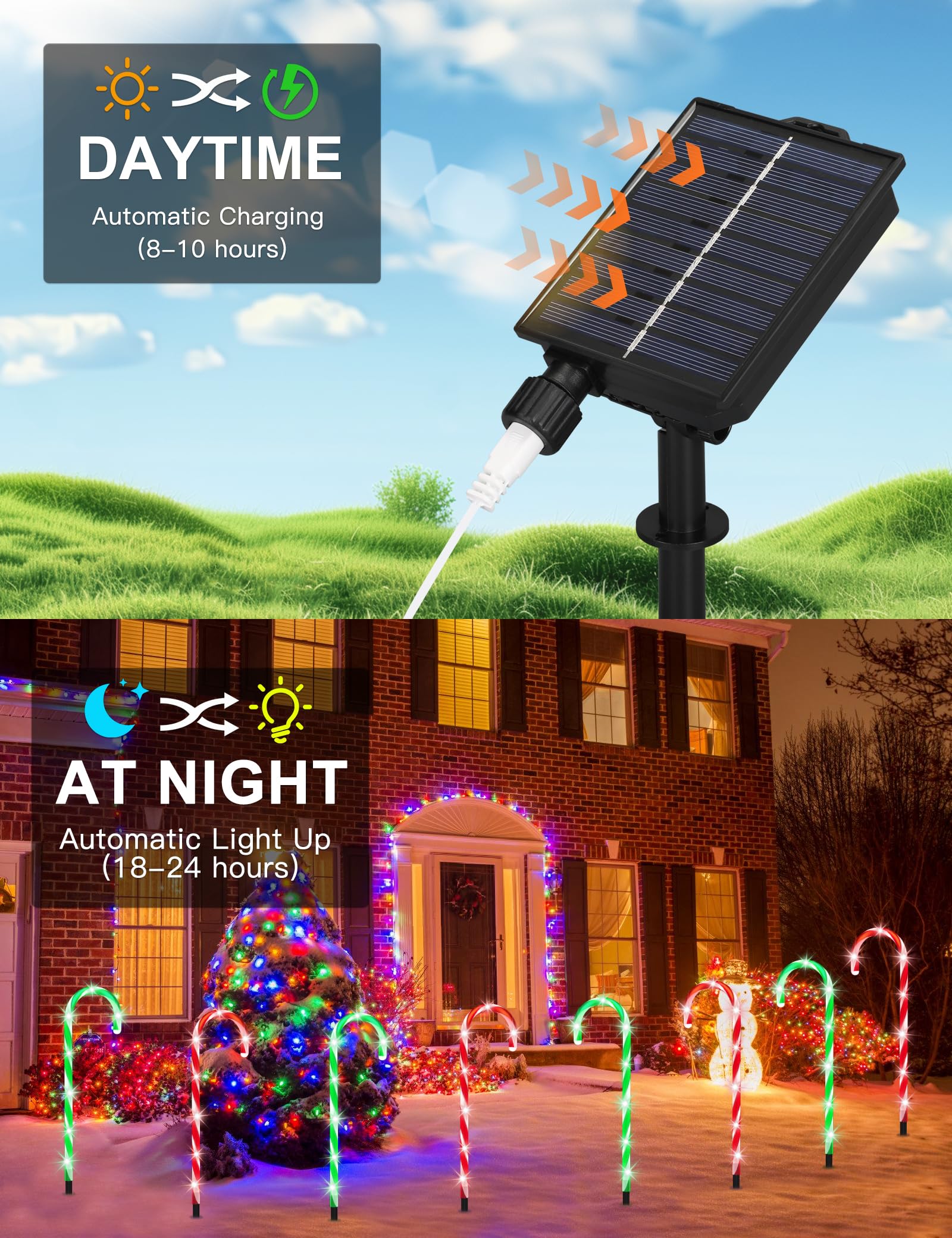 Zhaha Solar Christmas Pathway Lights Outdoor Decorations, Solar Candy Cane Lights For Yard Patio Garden Walkway With 8 Light Mod