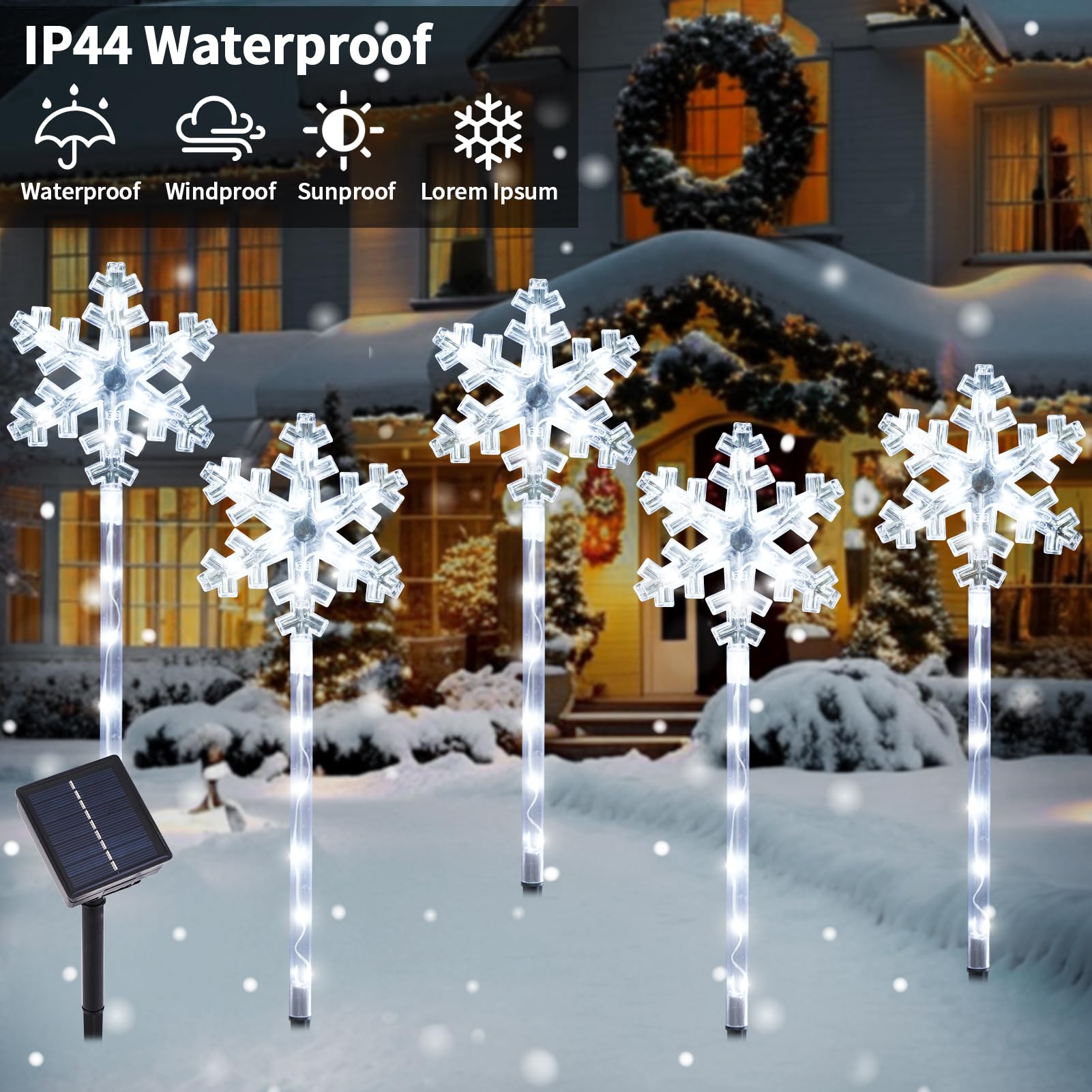 Solar Christmas Snowflake Pathway Lights, Set of 10 Outdoor Garden Lights Decorations,Waterproof Stake Decorative Light for Yard