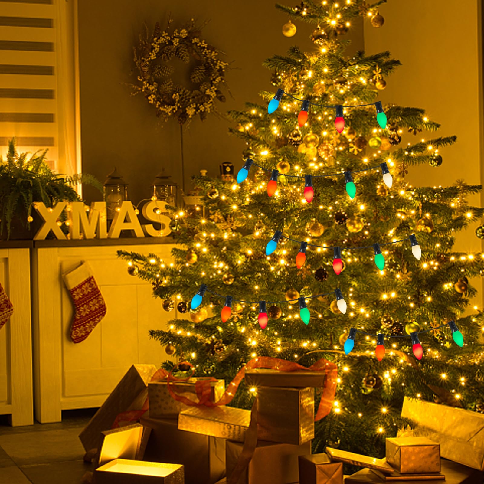 Christmas Led Light Bulb, 25 Pack C7 Multicolor Replacement Bulbs For Outdoor Patio Indoor Christmas Party String Lights, 0.6W E