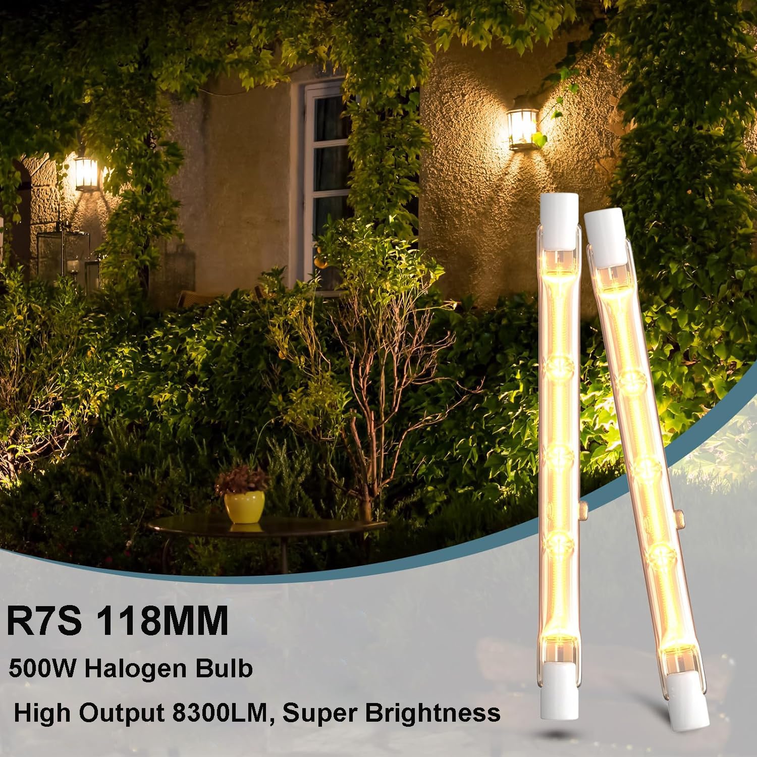 Rnyloas R7S 118Mm T3 500W Bulb, 5 Pack Long Lasting R7S Halogen Bulb Dimmable, R7S 500W 120V Bulb With R7S Base 2800K Warm White