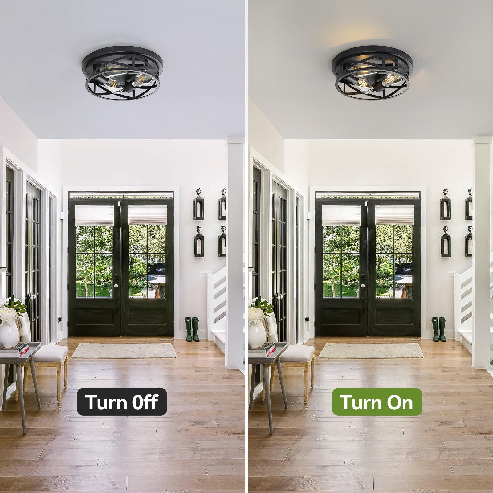 Piano7797 13 Inch Black Flush Mount Ceiling Light Fixtures,3-Light Modern Hallway Light Fixtures Ceiling, Black Light Fixture Ce