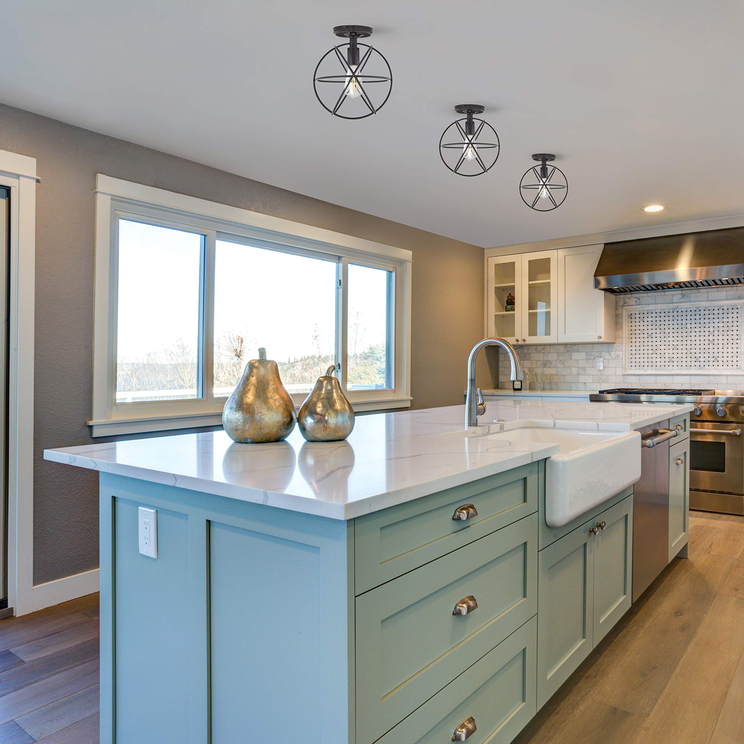 Linea di Liara Avesso Flush Mount Ceiling Light Fixture, Rustic Dark Bronze, Metal, Model LL-CL439-6DB, LED Bulb Included