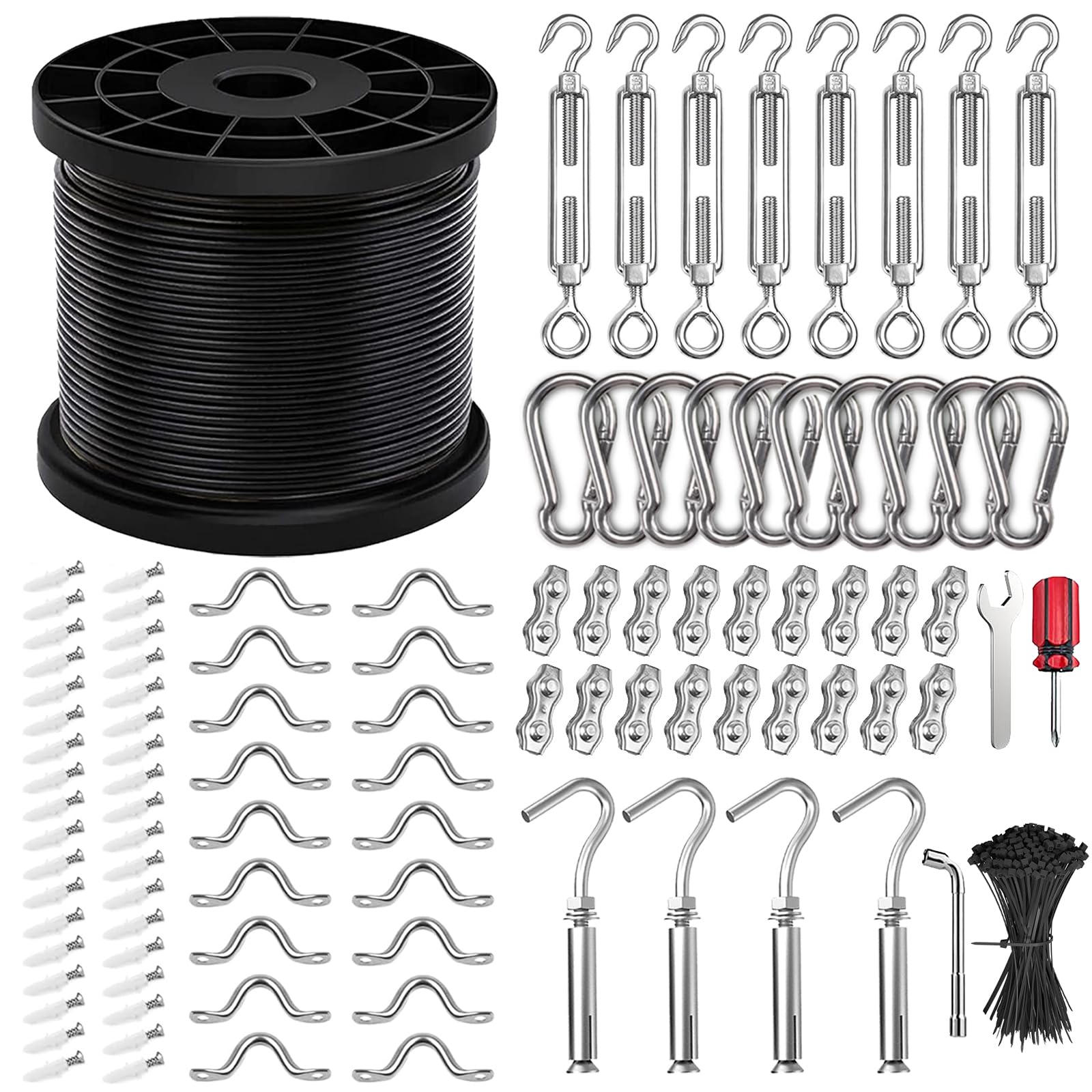 String Light Hanging Kit with 400FT Vinyl Coated 304 Stainless Steel Wire Rope, Globe String Light Suspension Kit, Outdoor Light