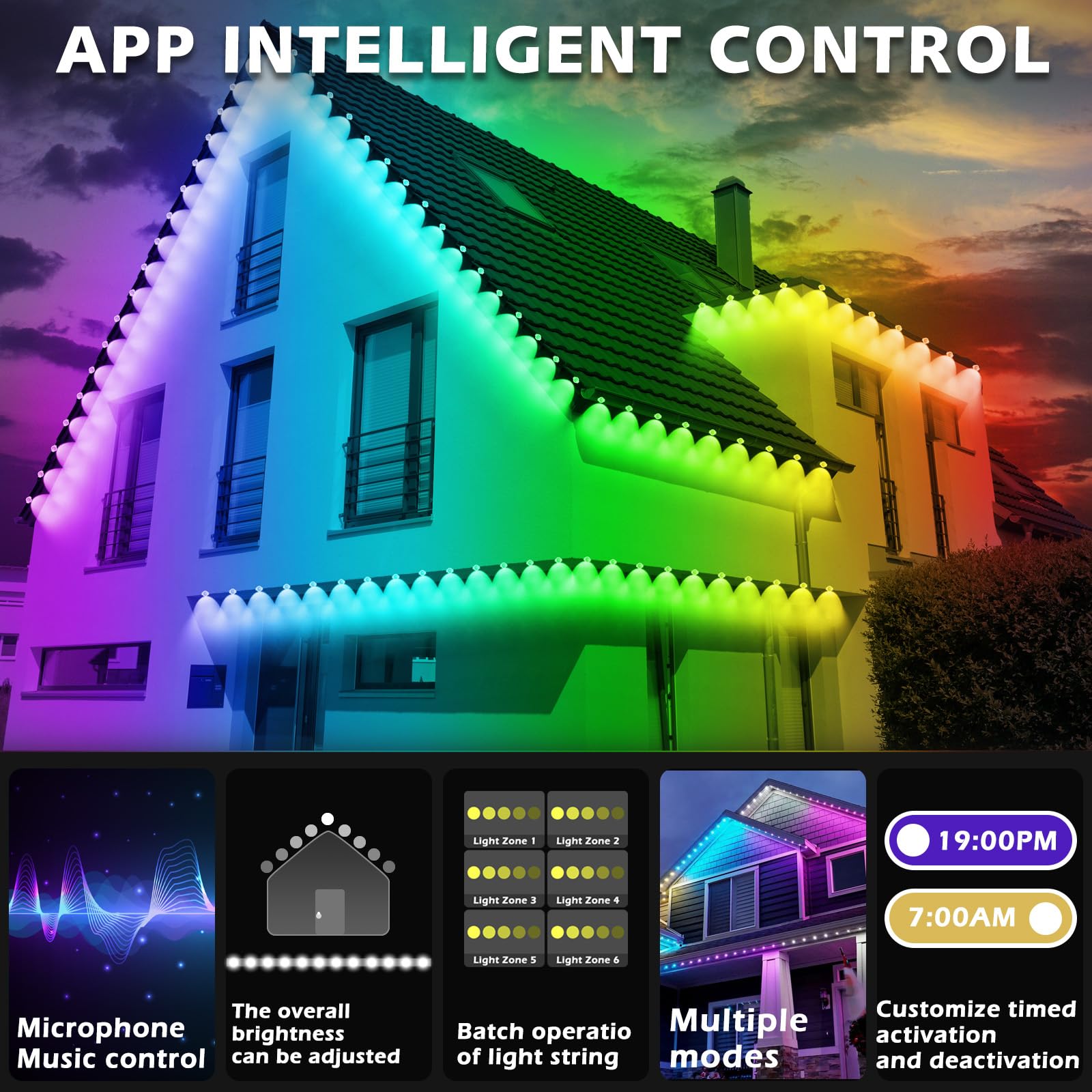 SINLEY 200FT RGB Outdoor LED Lights - IP67 Waterproof, Smart Control for Holiday & Daily Decor