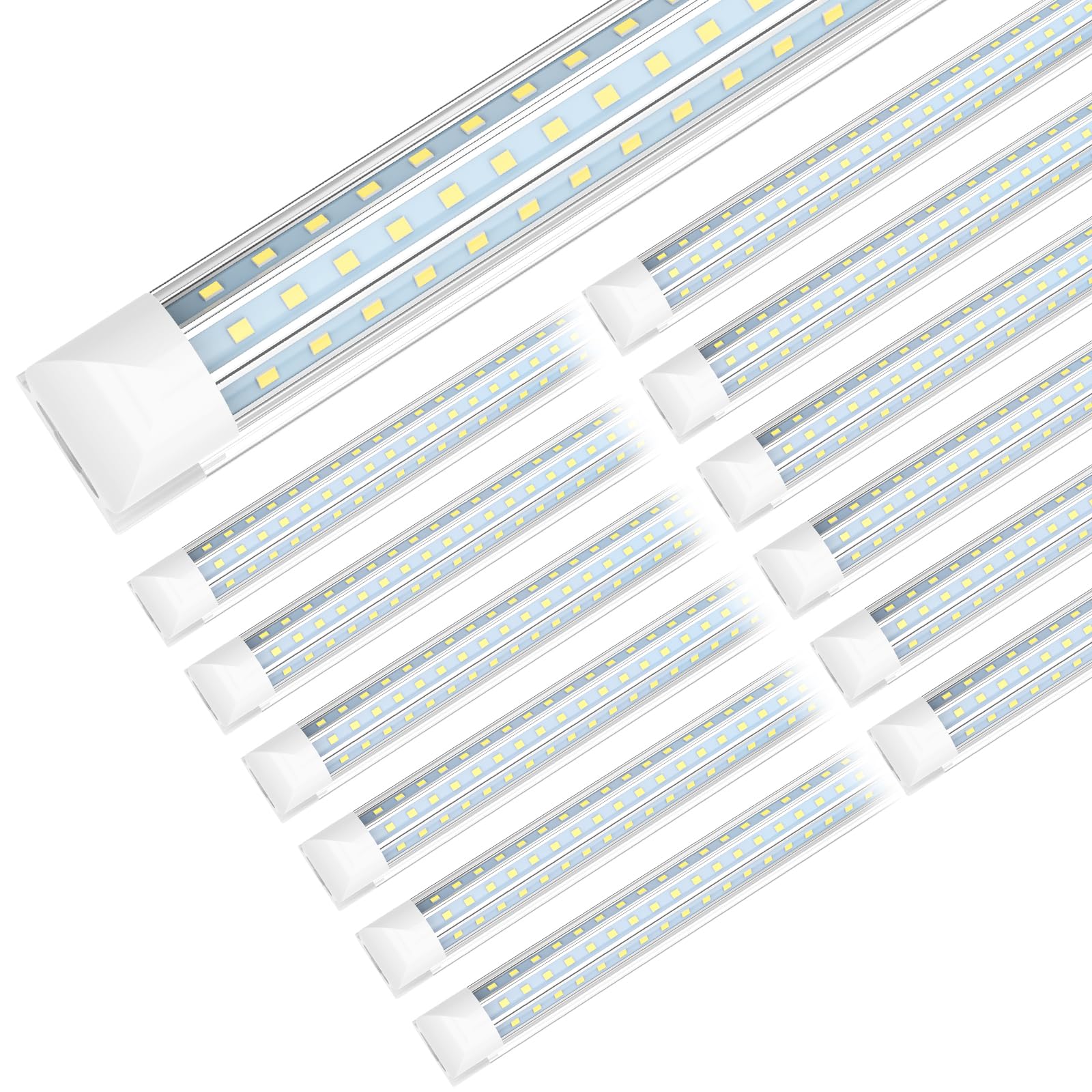 SHOPLED LED Shop Light 8FT, 90W 11700LM, 6000K Cool White, Linkable T8 Tube Light, D-Shape, 12 Pack