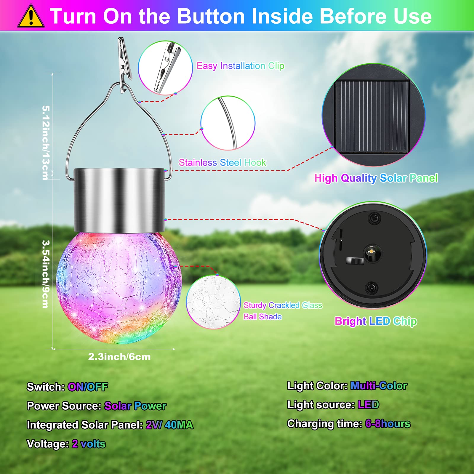 Bosceos 12-Pack Outdoor Hanging Solar Lights,  ed Glass Led Globe Lights, Waterproof, Multicolor, Model Jsb-Ke-03 For Garden Decoration