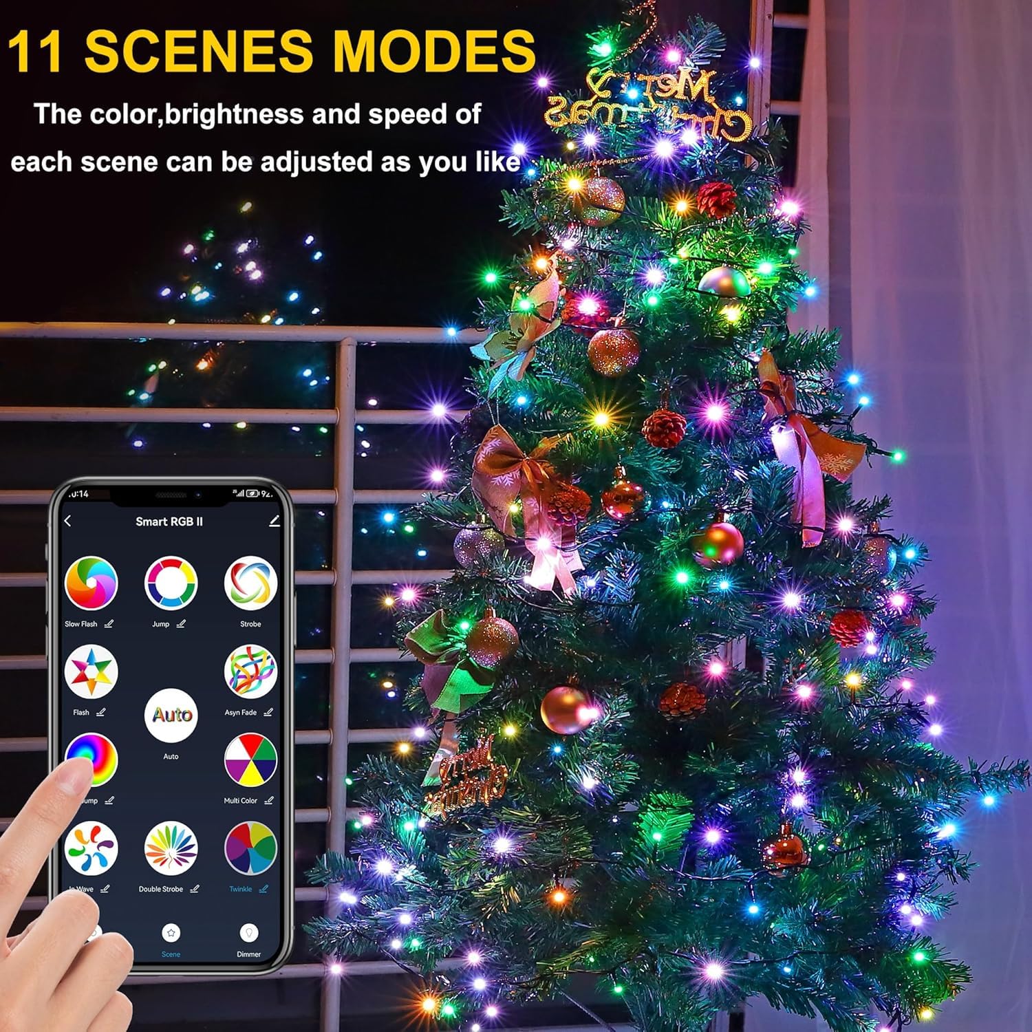 PMS Smart WiFi LED Christmas Lights, APP-Controlled, 100 LEDs, RGB-APP, Ideal for Home, Party, Garden, Halloween Decor