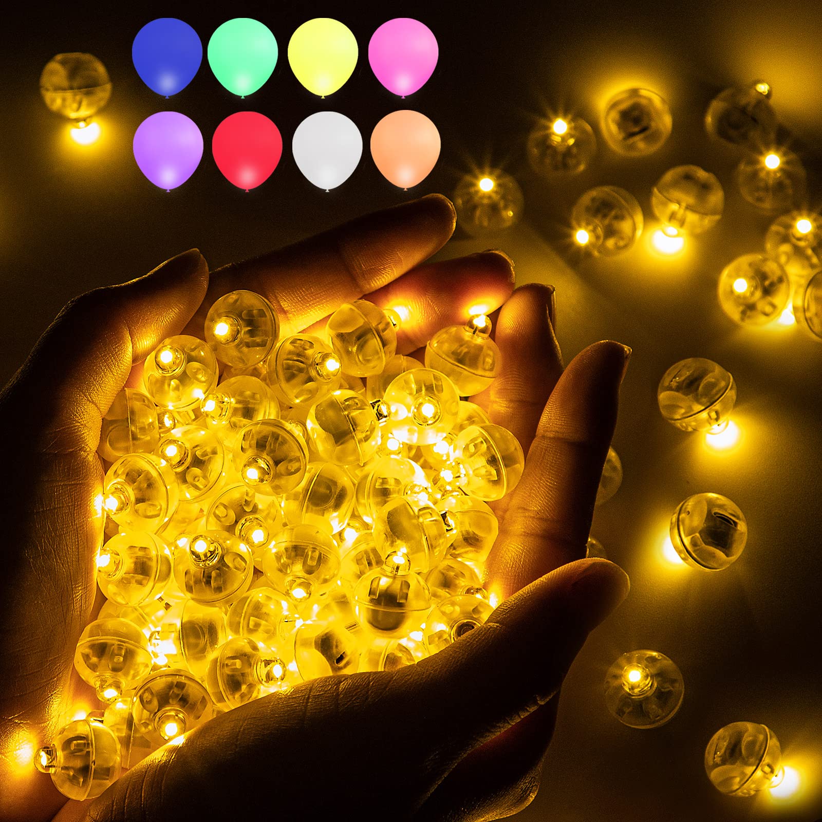 Aogist 100 PCS Yellow Balloon Light With Loop For Hanging, Mini Ball Lamp Round Tiny Led Light For Paper Lanterns Balloons Vases