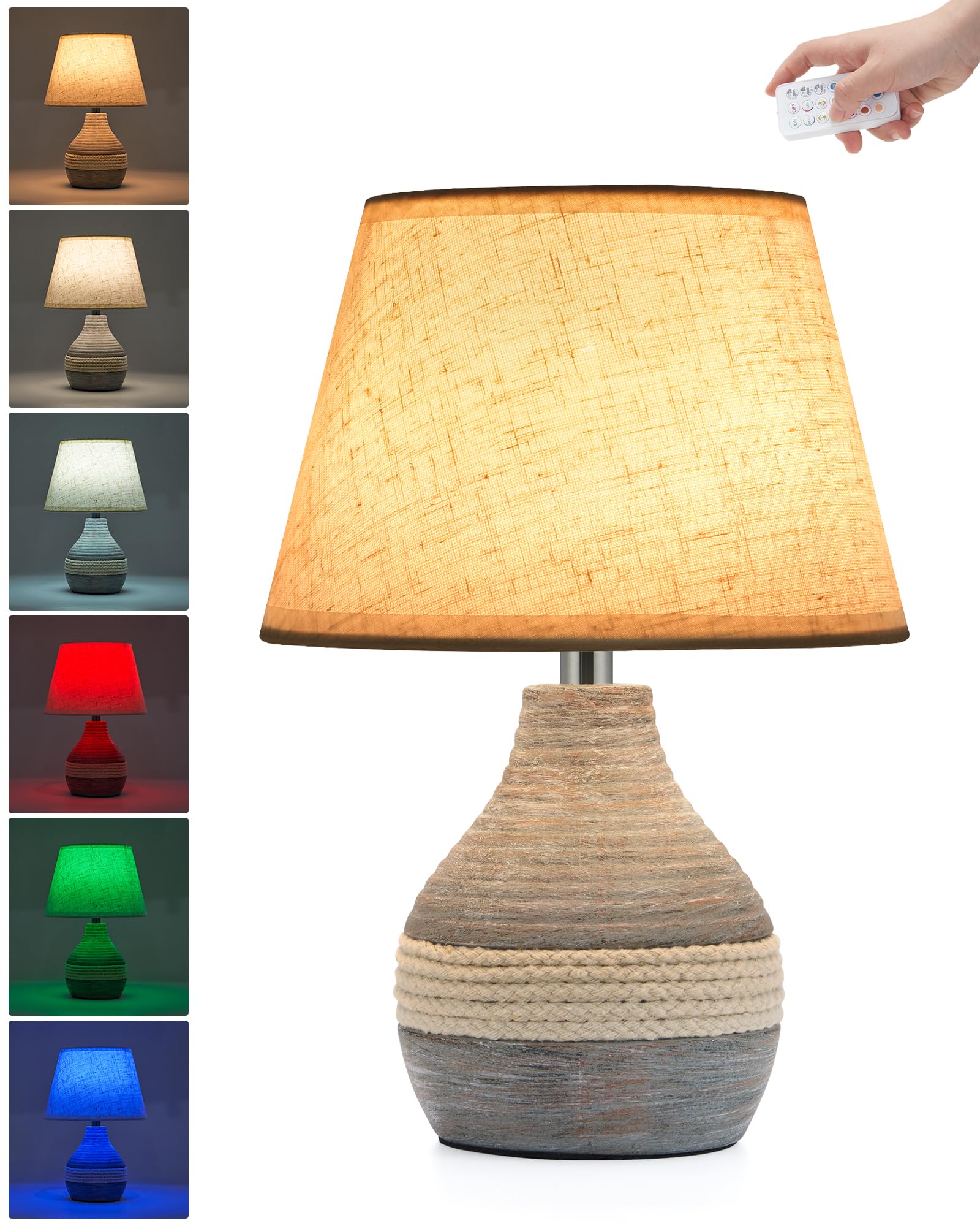 UMEXUS Cordless Table Lamp with Timer, Dimmer, Linen Shade, Remote Control, Small Battery Light Rechargeable, Mid Century Modern