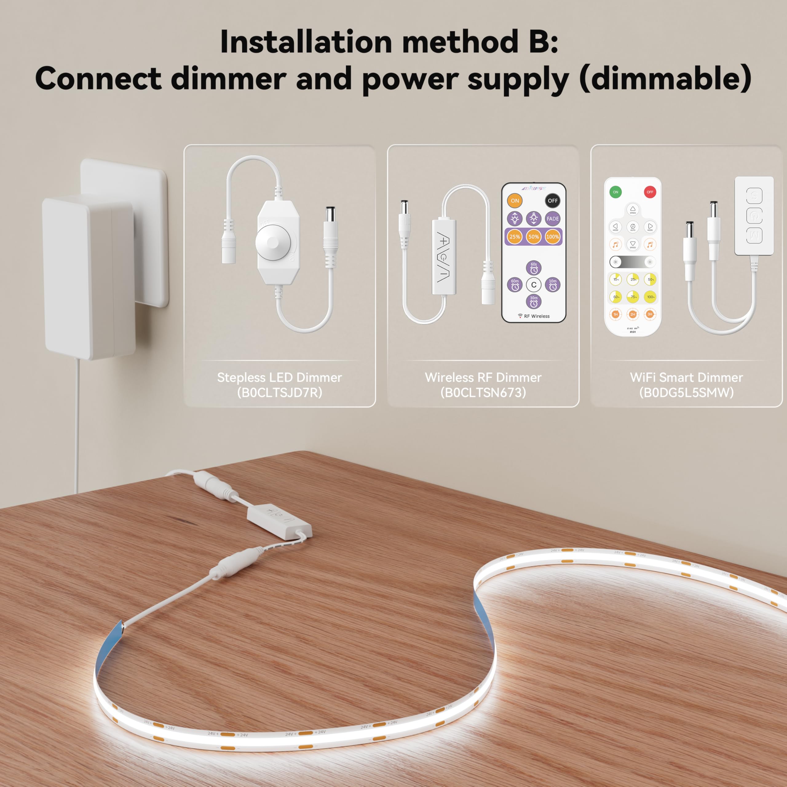 Miwise Cob Led Strip 32.8Ft/10M Cri 90+ Daylight White 6000K High Lumen Super Bright Flexible Dc24V Led Tape Light For Cabinet Home Office Diy Lighting Projects(Adapter&Controller Not Included)