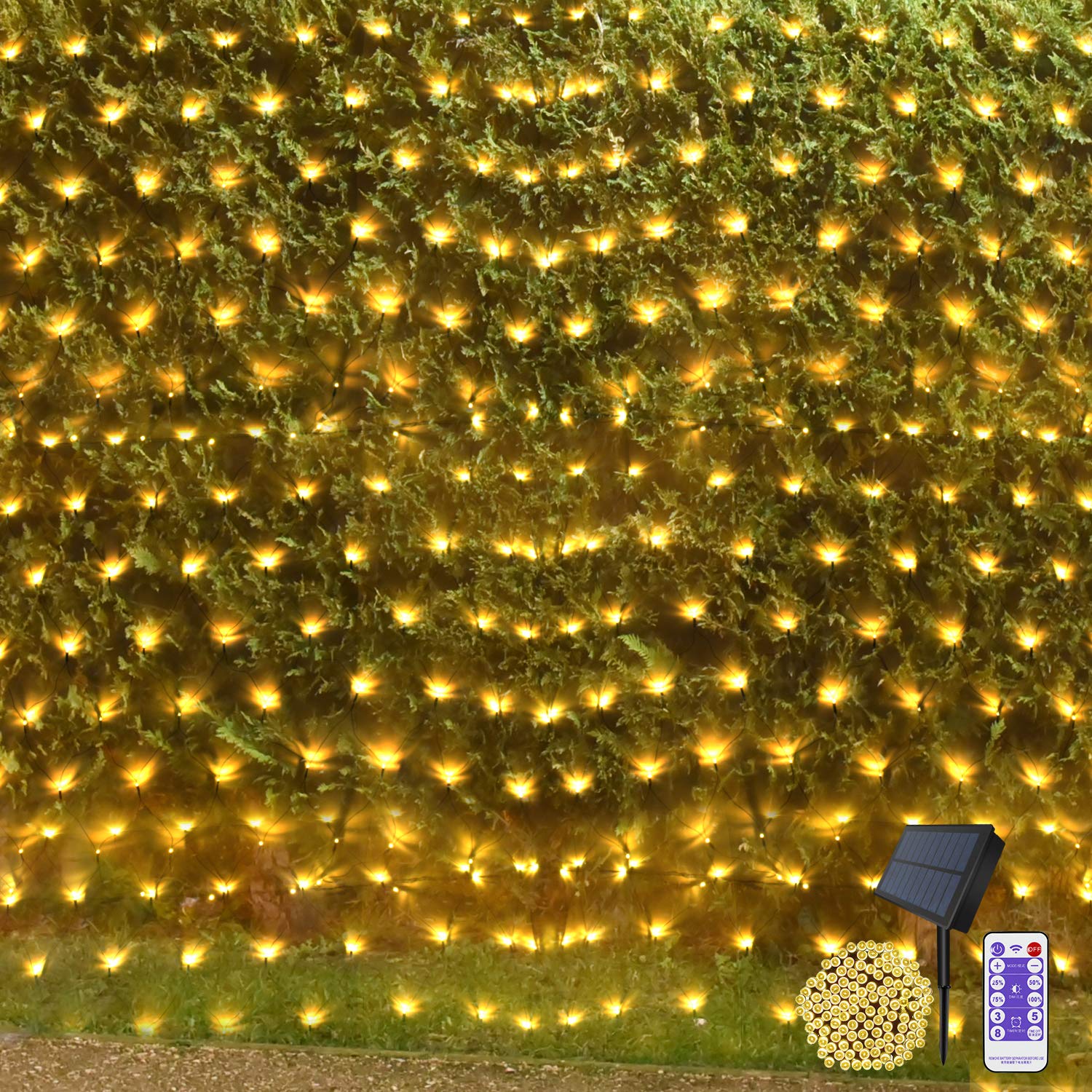 Net String Lights Solar Powered Outdoor Tree Light 15 x 5ft Mesh Light Garden Twinkle Light with Remote for Outdoor Lawn Yard Fe