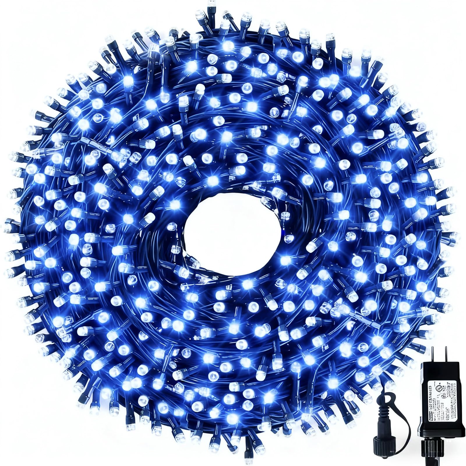 MZD8391 105FT 300 LEDs Blue White Christmas Lights Outdoor Indoor  Waterproof Christmas Tree Lights  8 Lighting Modes with Memory and Timer