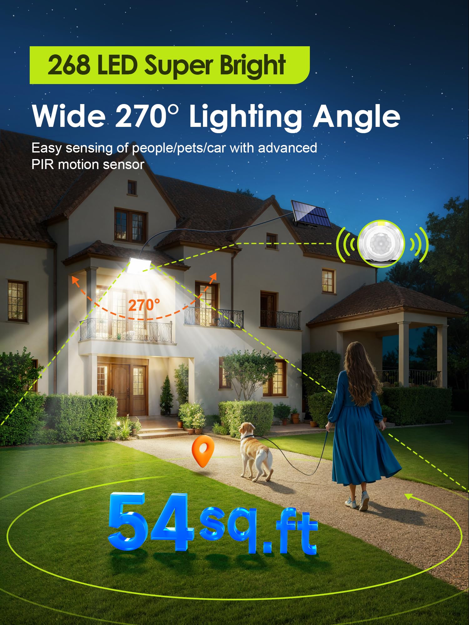 COOLNIGHT Solar Flood Lights Outdoor, 268LED, 5 Modes, 2PC, Waterproof, Remote, IP65, Model TBD-28