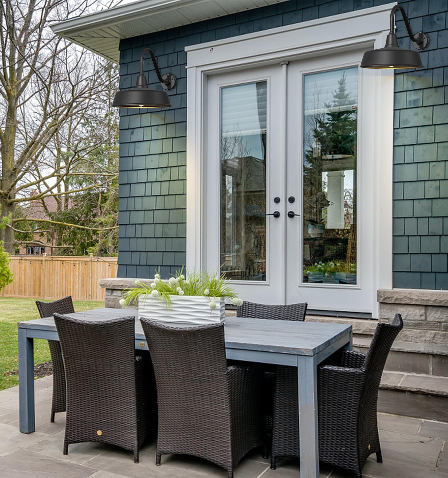 Ytzlvw 15&quot; Outdoor Gooseneck Barn Light, Waterproof Metal Dusk To Dawn Fixture, Black