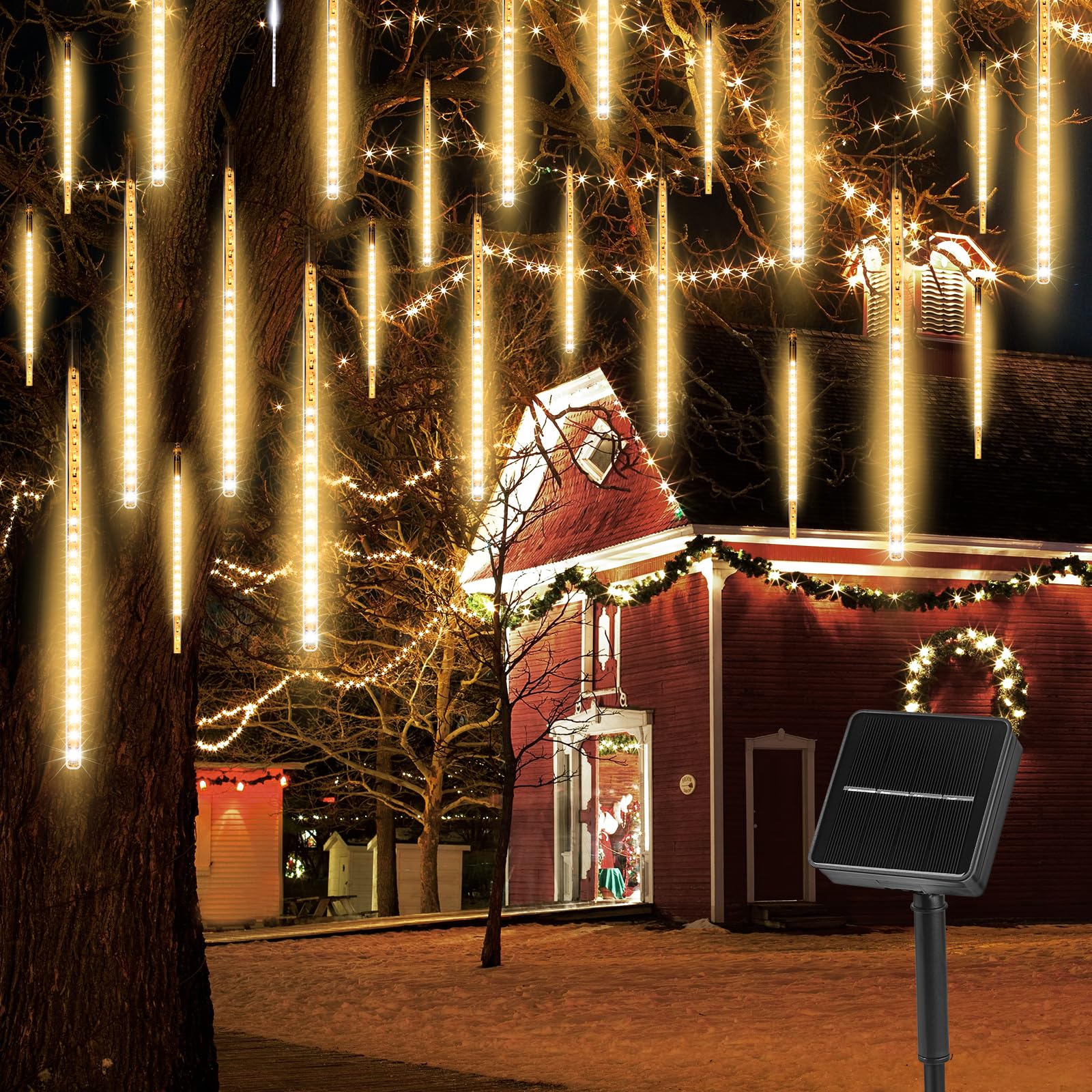 Solar Meteor Shower Lights, 10 Tubes 240 LED Meteor Lights, Waterproof Solar Christmas Decorations, Cascading Falling Rain Light