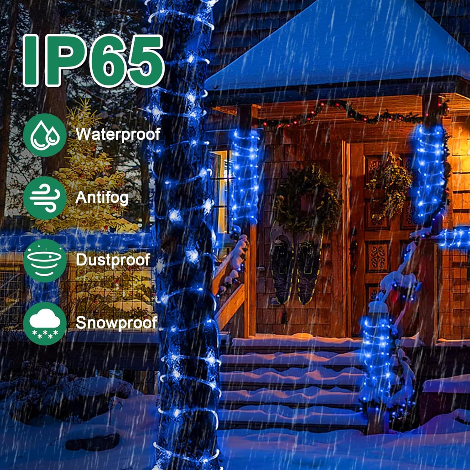 Qlonn Stroller Lights - 16.4FT Waterproof LED String Lights, 50 LEDs, 8 Modes, Remote Control, Blue, Model SL-01