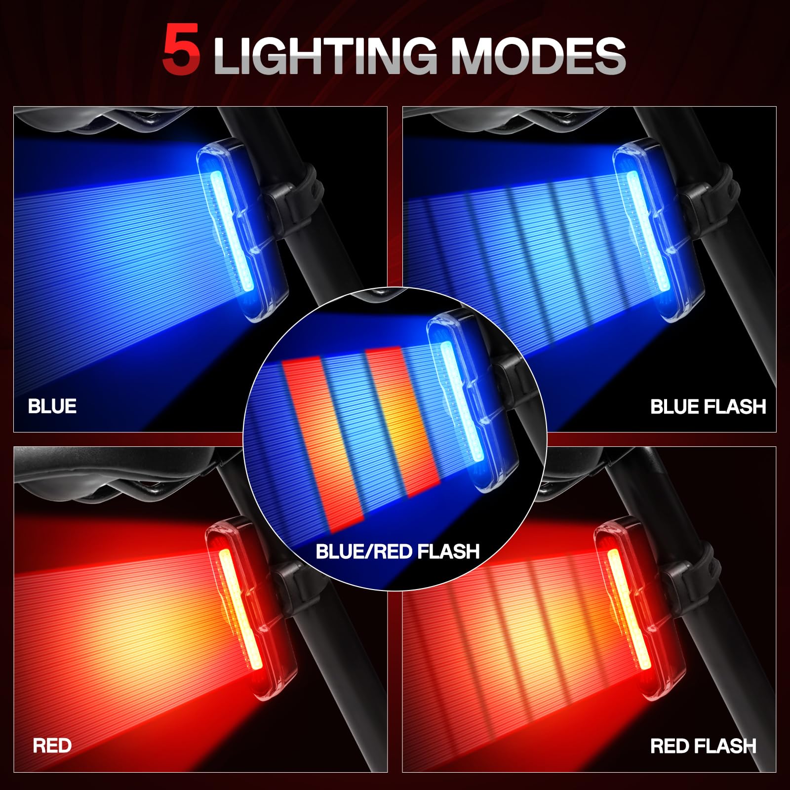 Bike Tail Light Powerful 110 Lumens - Bicycle Light 5 Modes Red/Blue, Waterproof Ip64, Rechargeable Usb-C, Quick Release Brackets For Saddle & Seatpost, Don Peregrino B2 Rear Bike Light